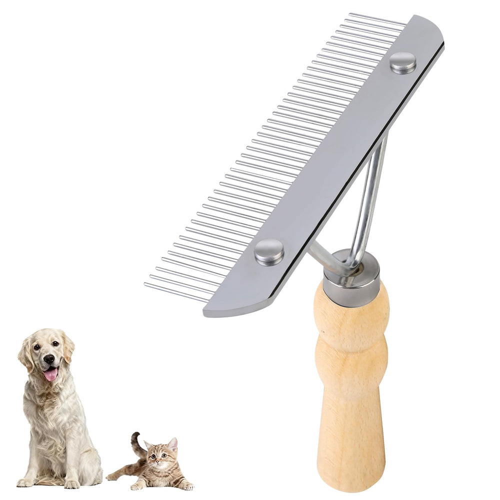 Ordermore undercoat grooming rake with wooden handle for gentle deshedding on long coats.