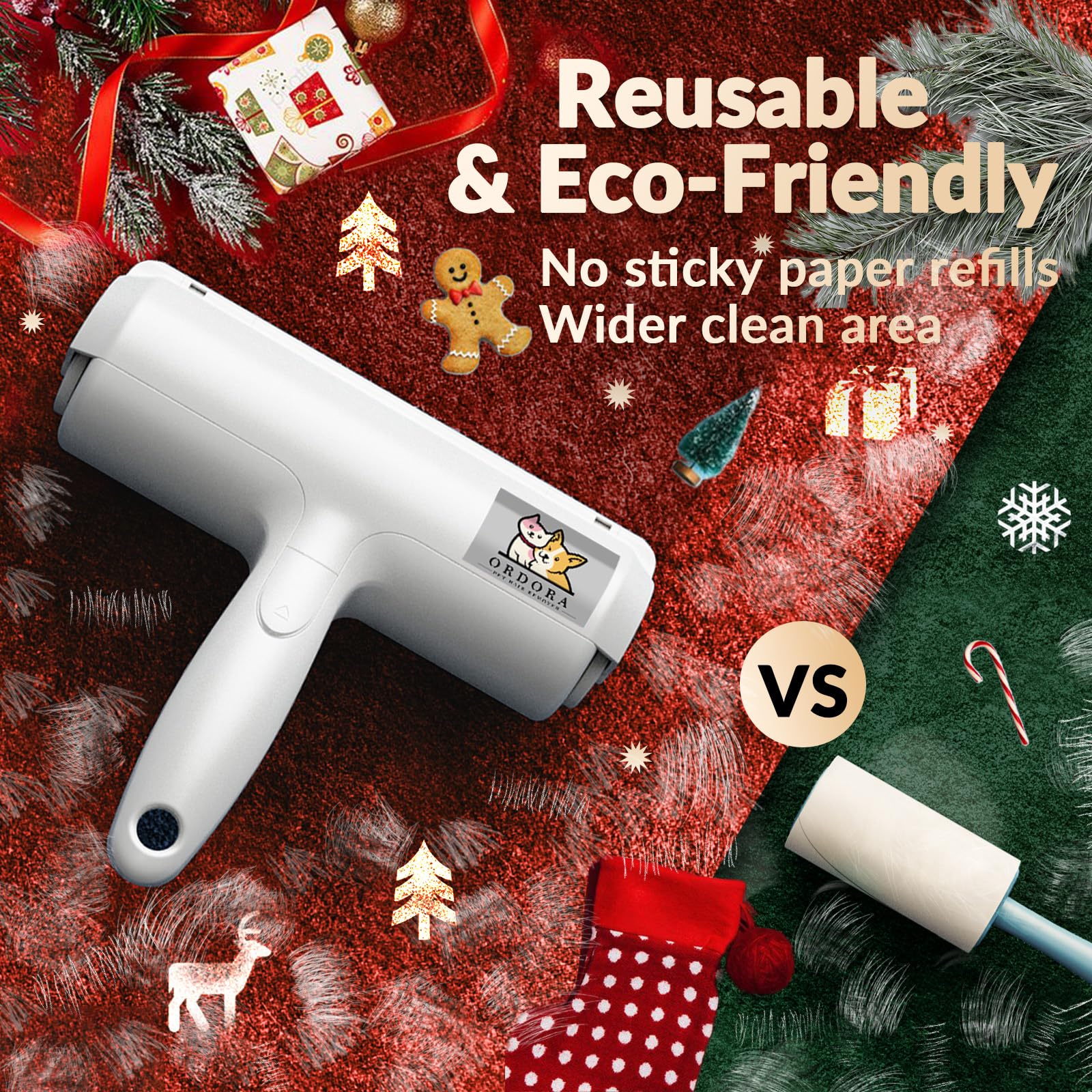 ORDORA reusable lint roller handle ready for easy pet fur removal