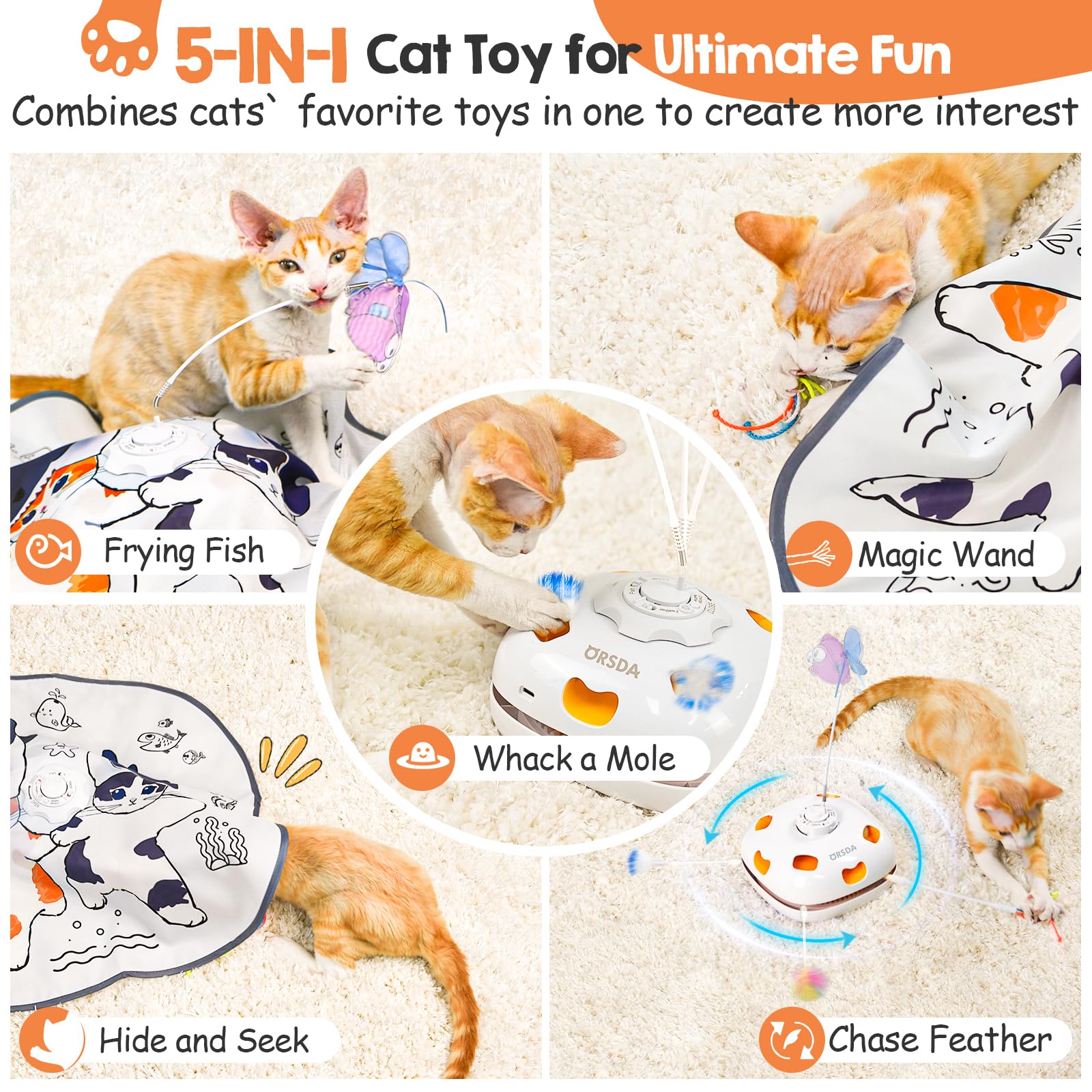 ORSDA 5-in-1 cat toy Chase the Feather promotes agile indoor play