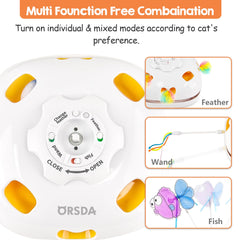 ORSDA 5-in-1 cat toy Spin Flying Fish provides 360 degree motion for chase