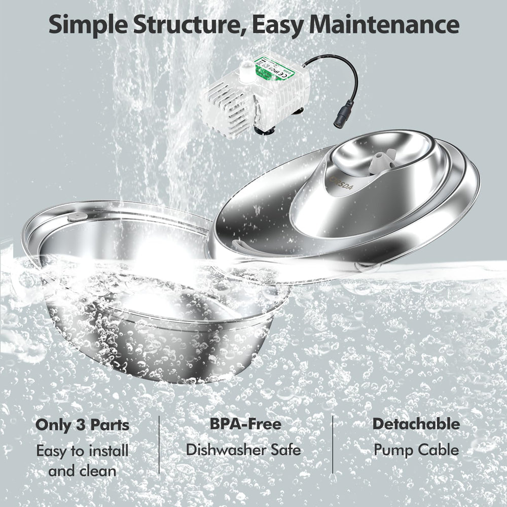 ORSDA cat water fountain pump detail shows quiet operation for calm drinking