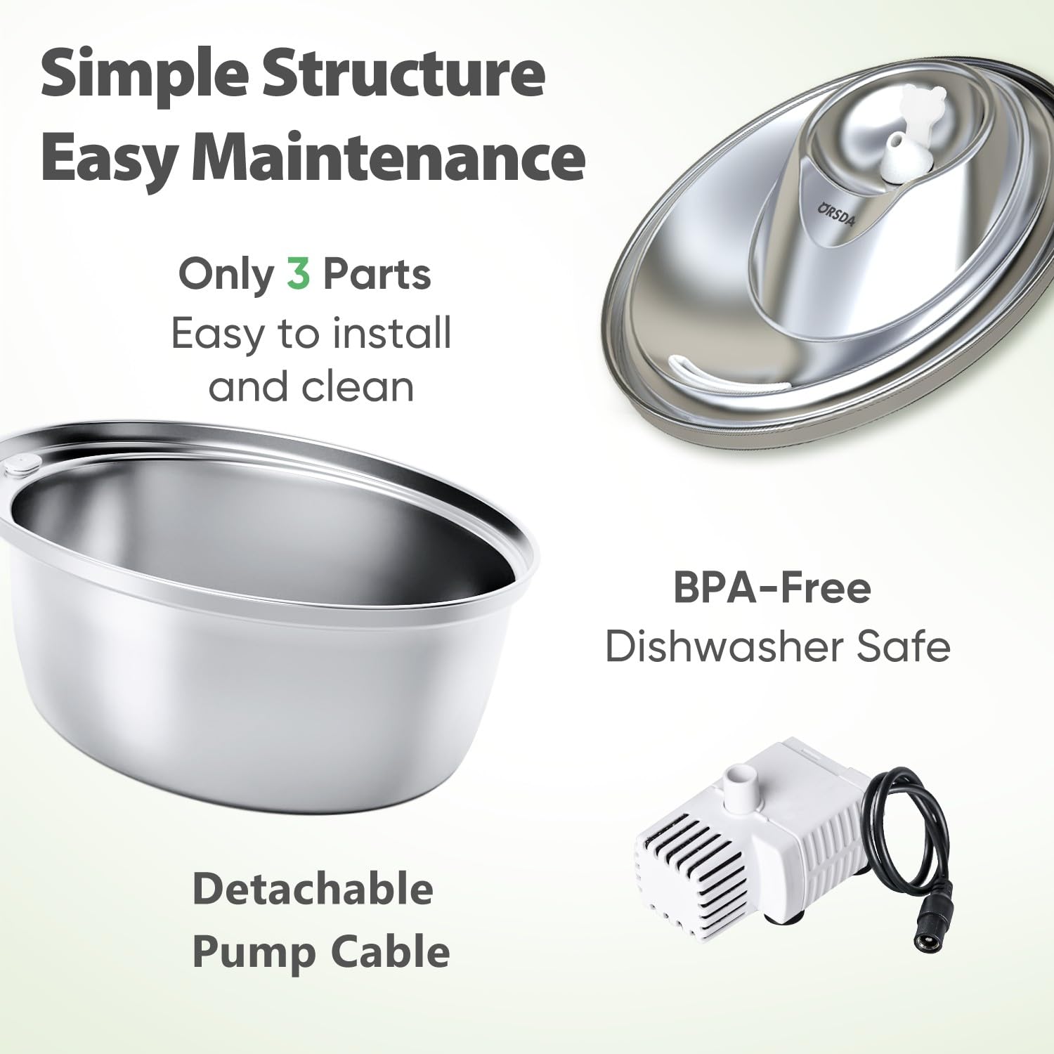 ORSDA fountain stainless steel 3l includes replacement filters for ongoing hydration.