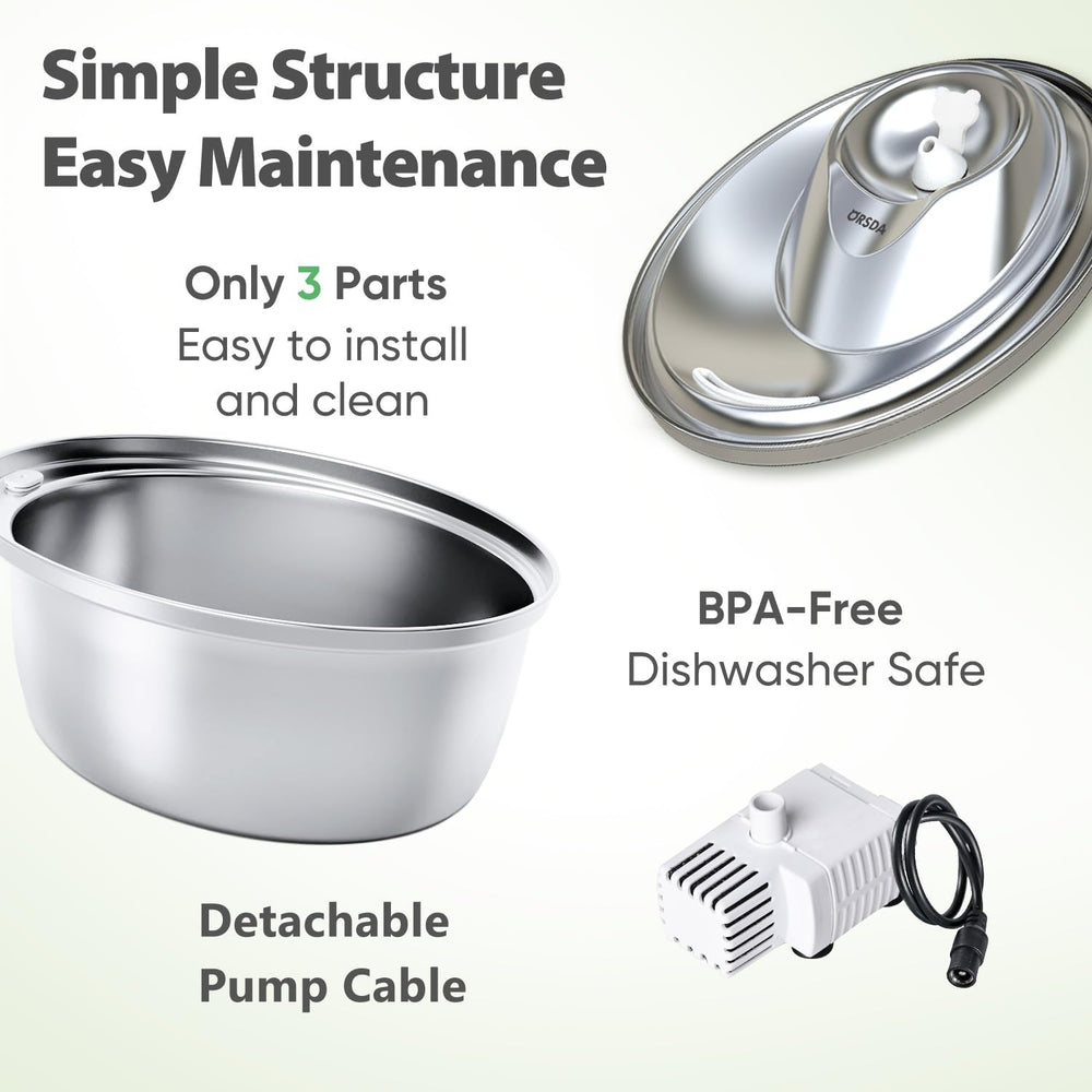 ORSDA fountain stainless steel 3l includes replacement filters for ongoing hydration.