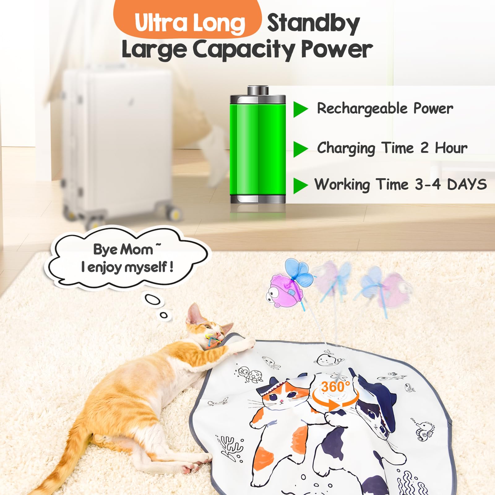 ORSDA USB rechargeable cat toy charging for longer solo play sessions