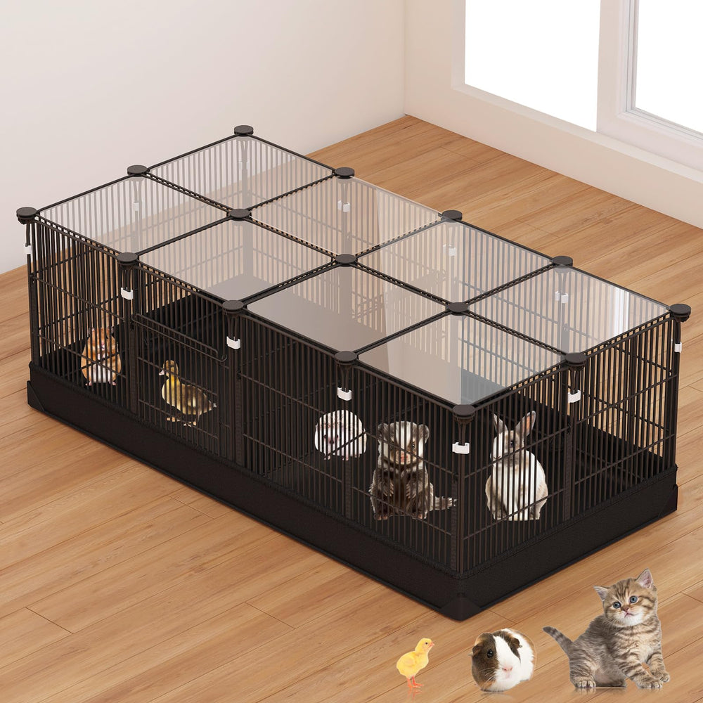 Orekemo black metal-wire yard fence creates secure space for small pets.