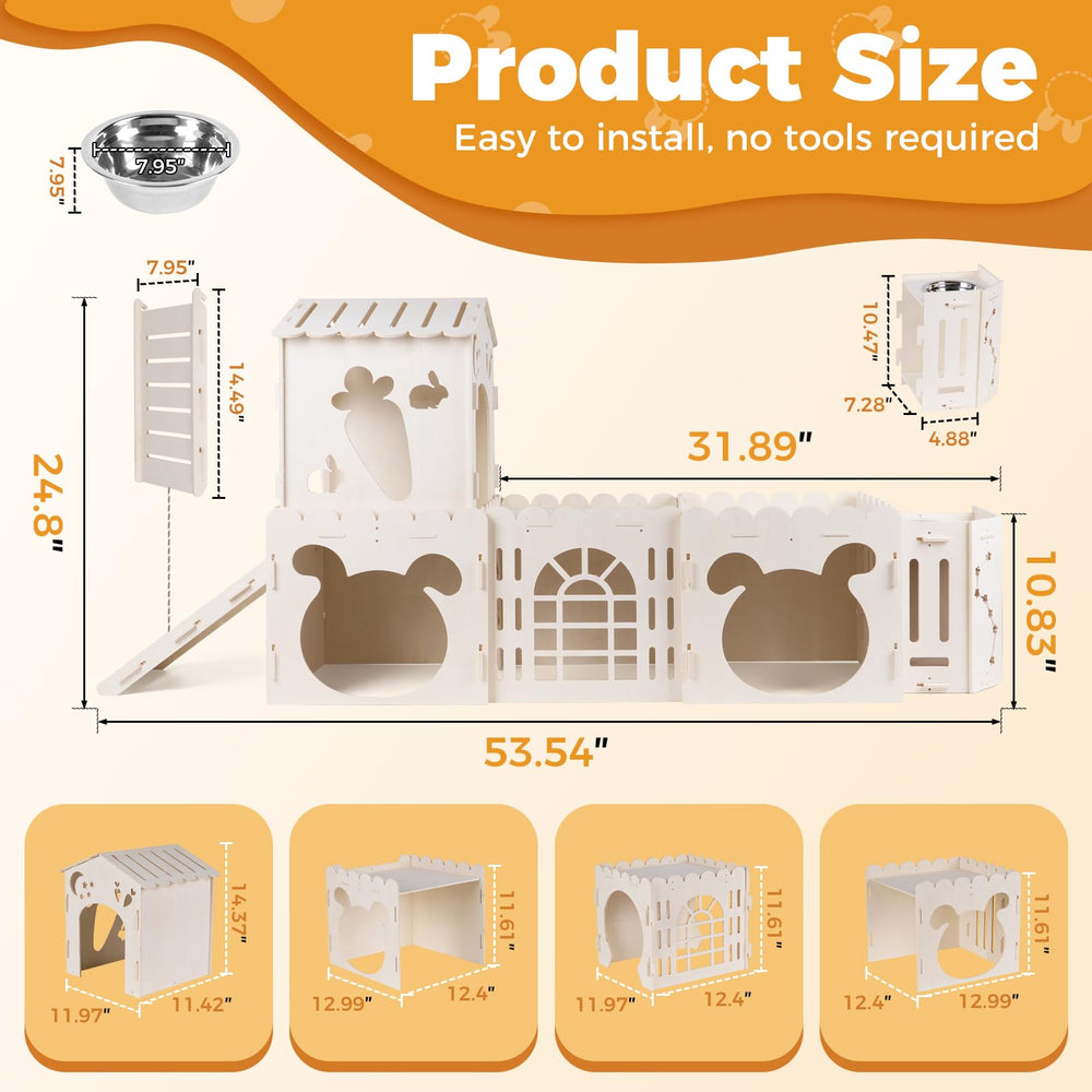 orekemo extra large rabbit house slide view highlights built-in play tunnel for exercise.