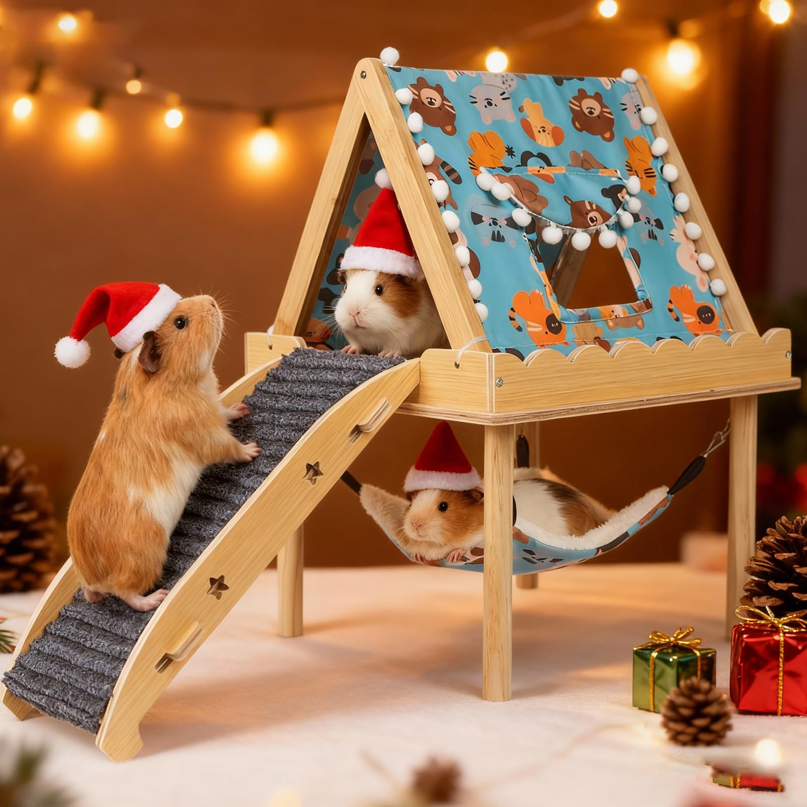 Orekemo Large Guinea Pig Hammock front view shows durable pine frame for lasting play.