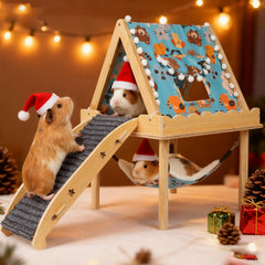 Orekemo Large Guinea Pig Hammock front view shows durable pine frame for lasting play.