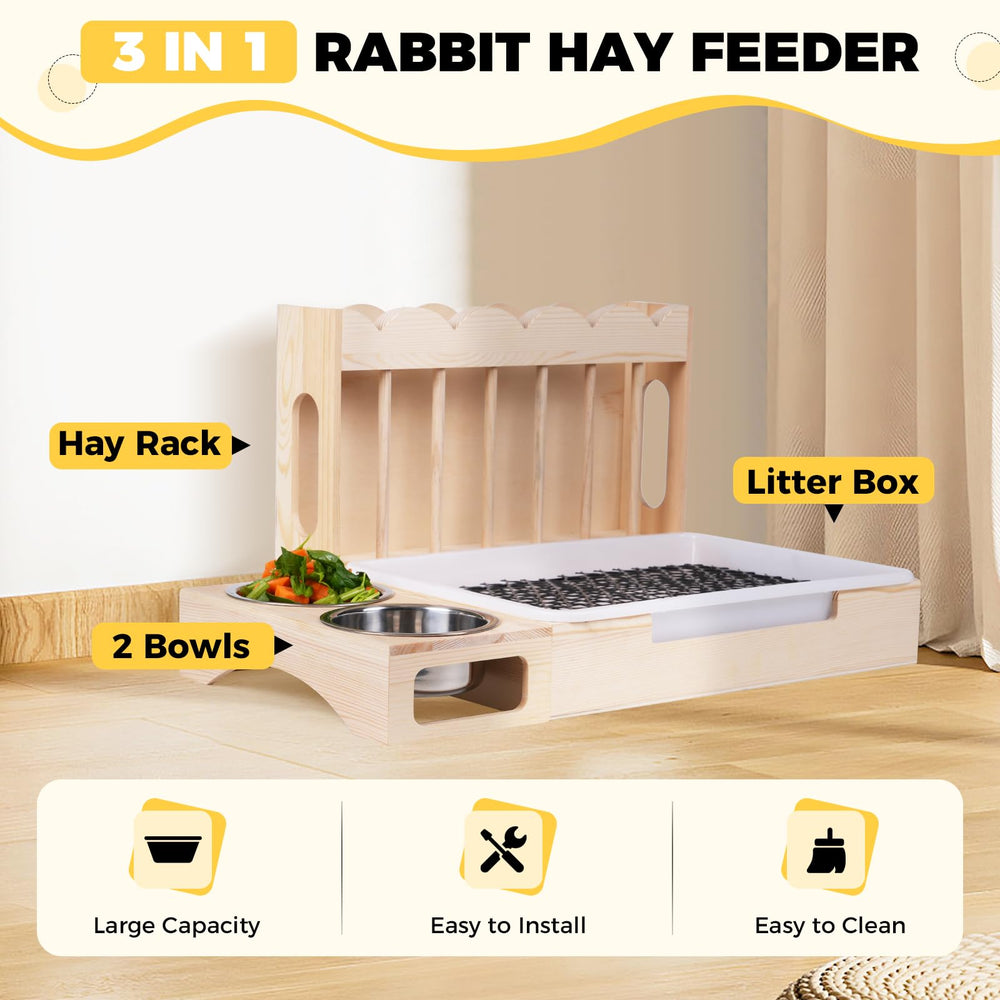Orekemo upgraded 3-in-1 rabbit hay feeder tray removable facilitates quick cleaning.