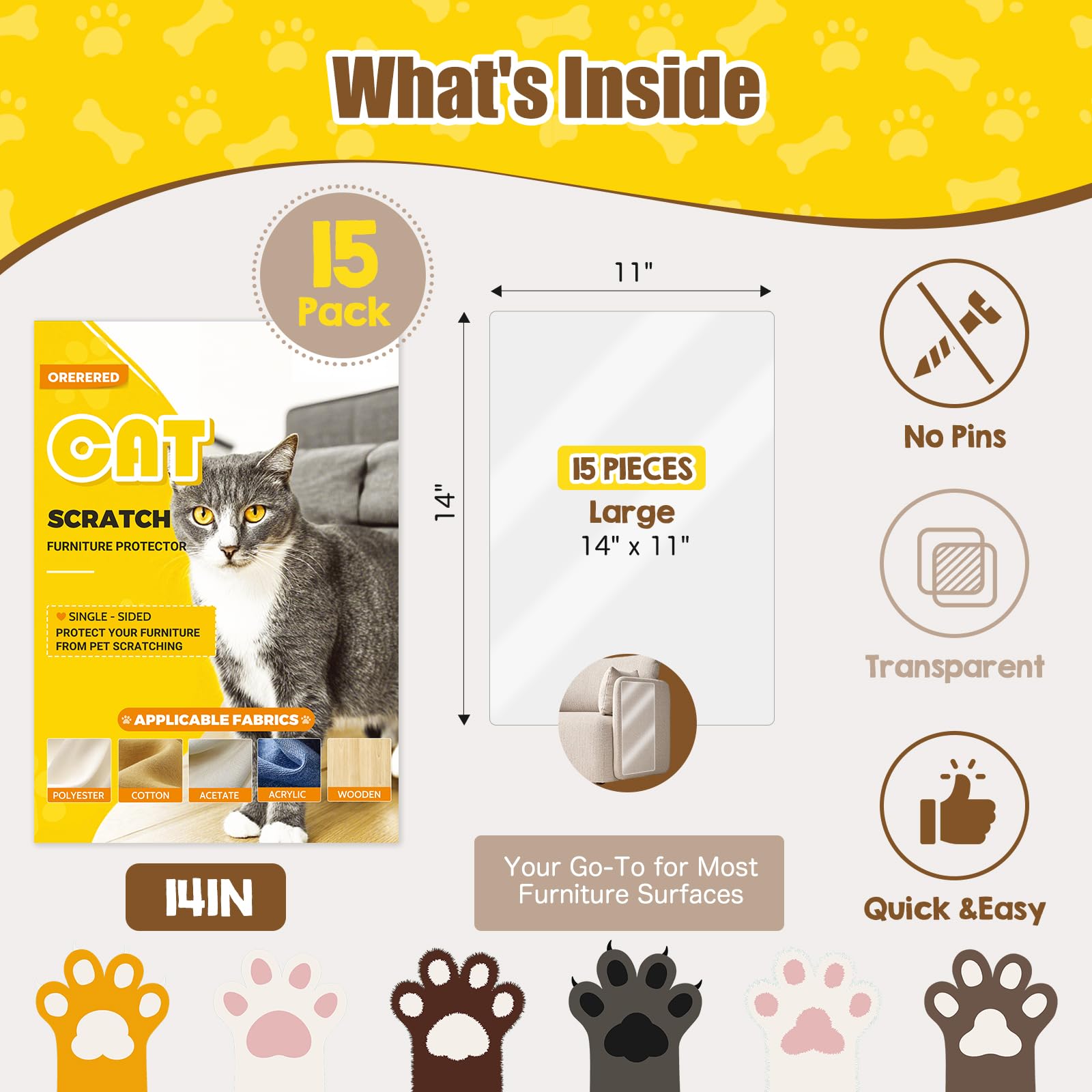 Orerered protects sofa corners, walls, and doors from cat scratches.