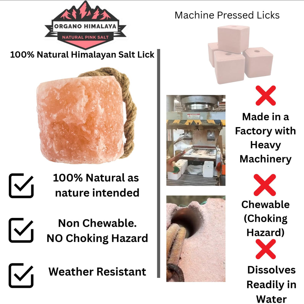 Organo Himalaya Himalayan salt block is weather-resistant for outdoor pastures.