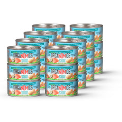 OrgaNOMics salmon-duck dinner can close-up for protein-rich cat nutrition.