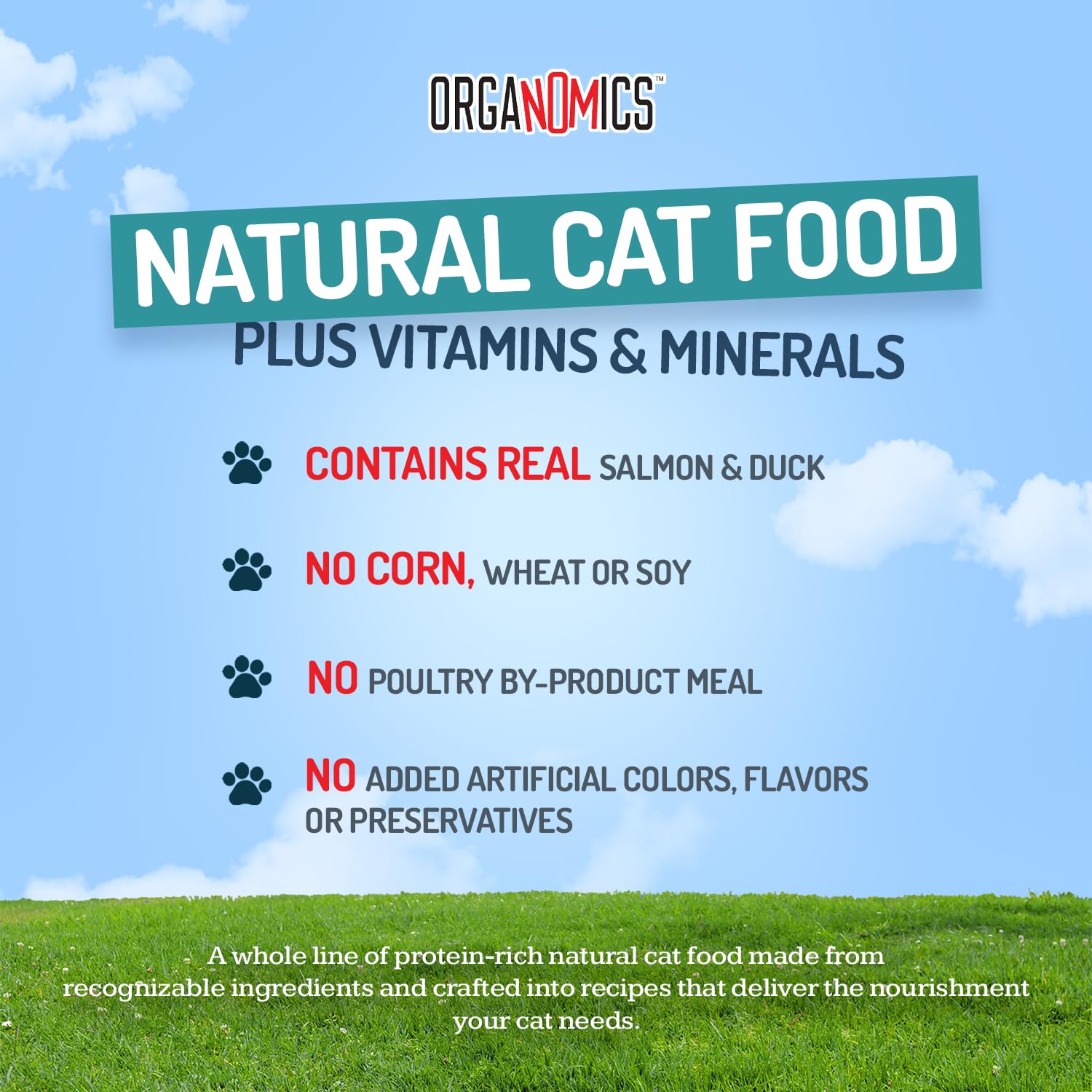 OrgaNOMics organic veggies image highlights superfood mix for wholesome cat nutrition.