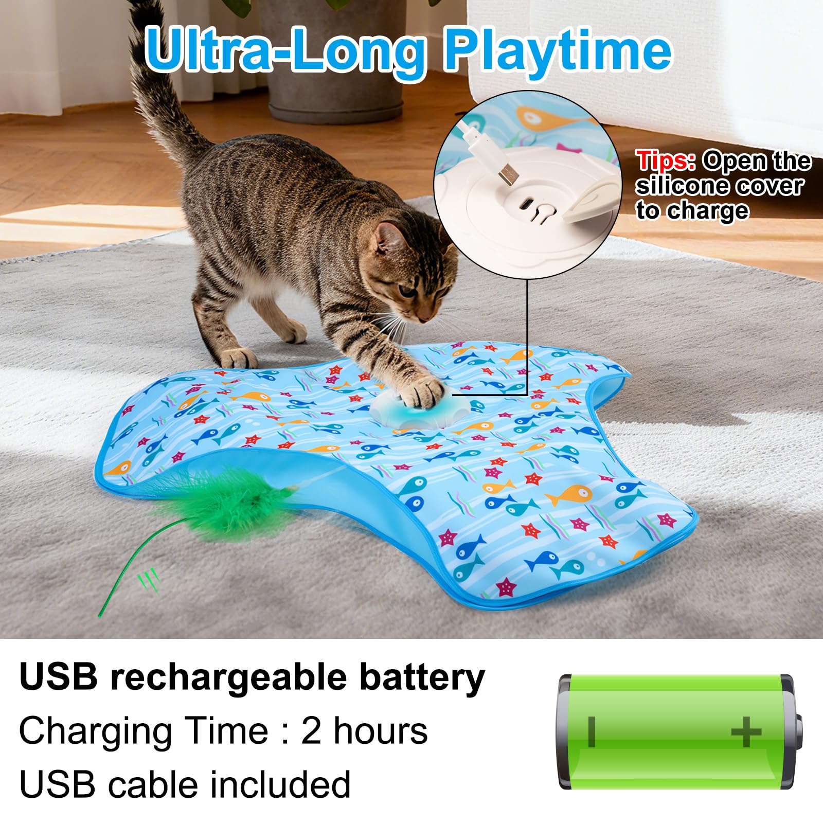 ORHOMELIFE interactive cat toy USB recharge provides long-lasting sessions.