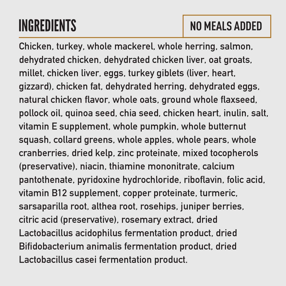 Orijen Amazing Grains Puppy pollock oil visual emphasizes omega-3 for coat health.