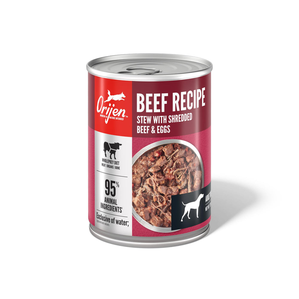 ORIJEN Beef Recipe Stew cans multi-pack shows package size and feeding convenience