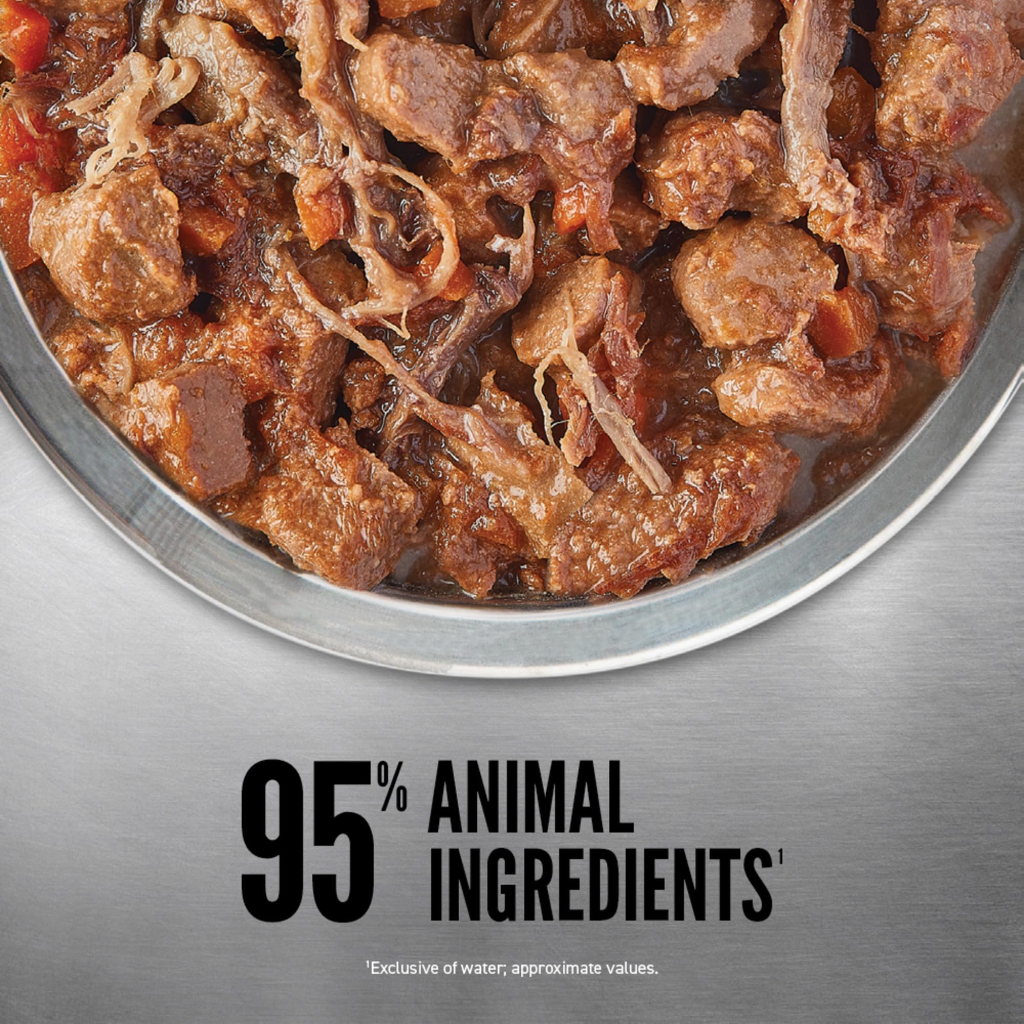 ORIJEN Beef Recipe Stew grain-free label communicates grain-free formulation