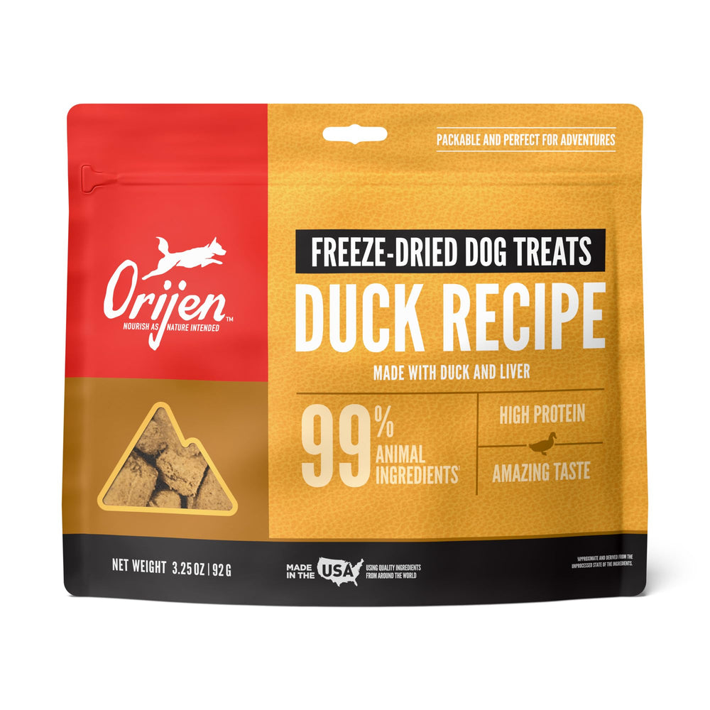 ORIJEN Free Run Duck Treat bag 3.25oz for packable rewards on walks