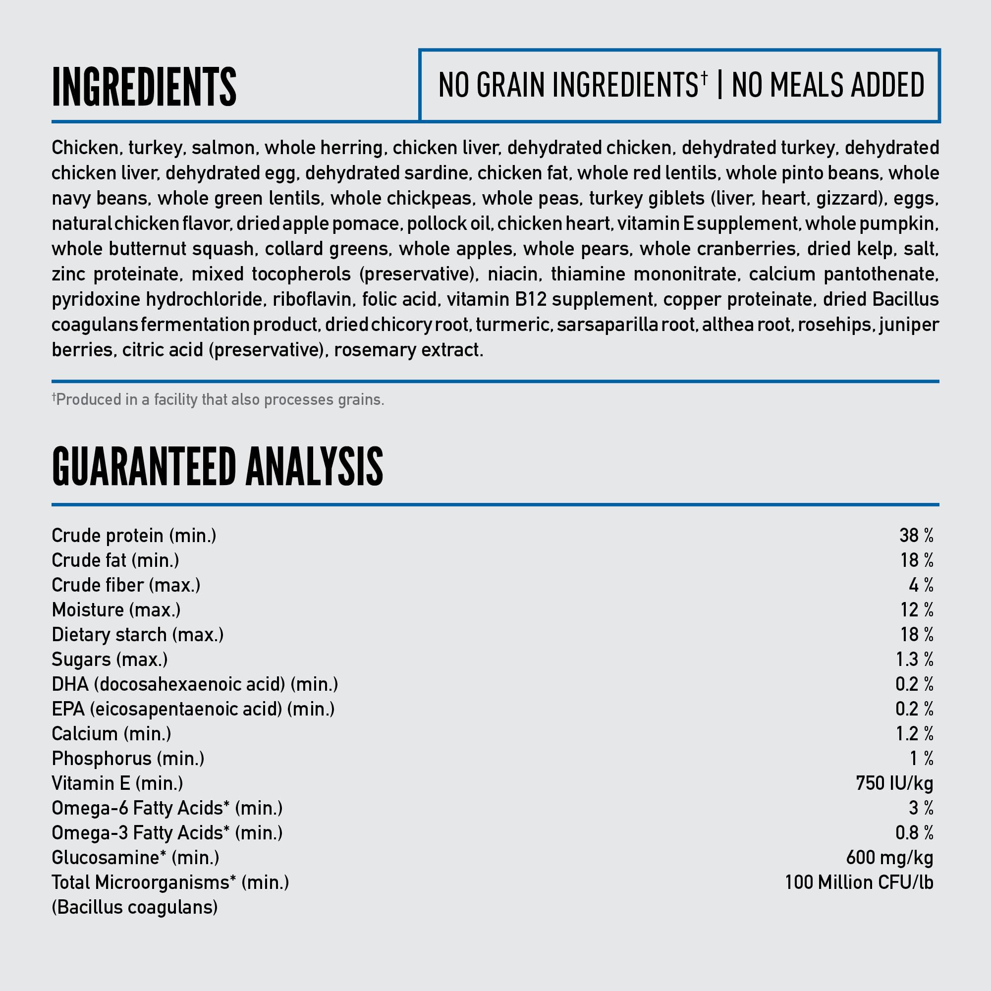 ORIJEN grain-free formula label highlights allergen-friendly recipe.
