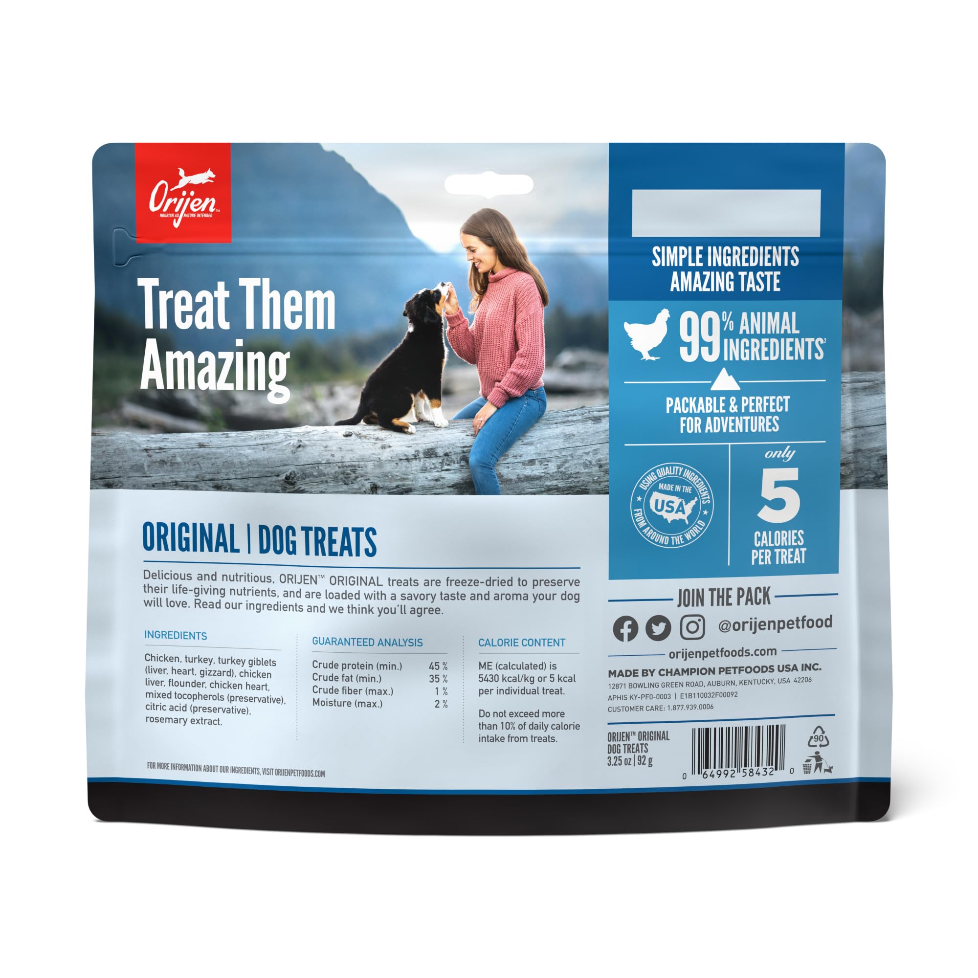 ORIJEN high-protein dog treats close-up highlighting quality ingredients for natural rewards