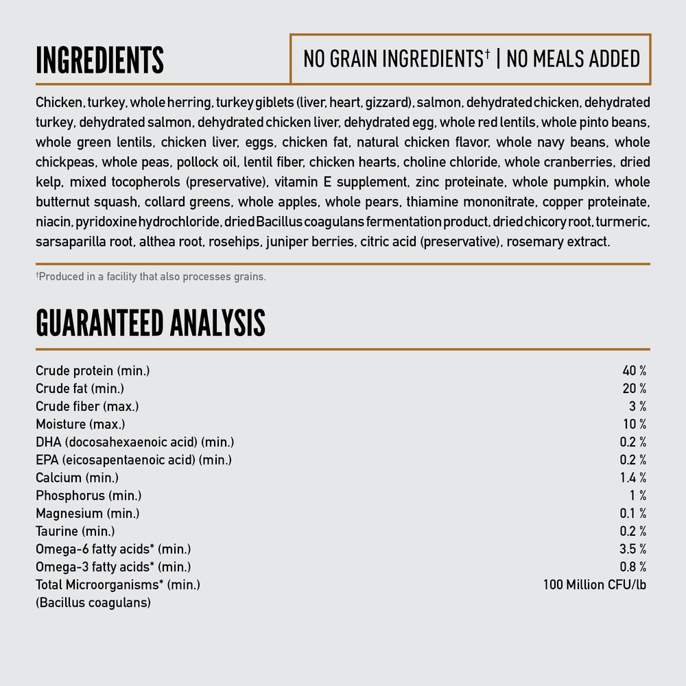 ORIJEN Original bag freeze-dried coating adds raw flavor to kibble.