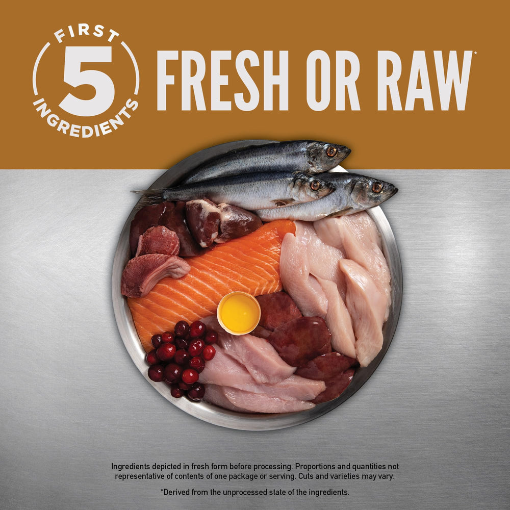 ORIJEN Original Cat Food WholePrey ingredients image highlights natural protein sources.