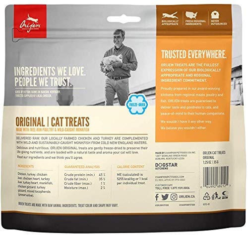 ORIJEN Original Cat Treats close-up reveals raw ingredients for protein-packed snacking