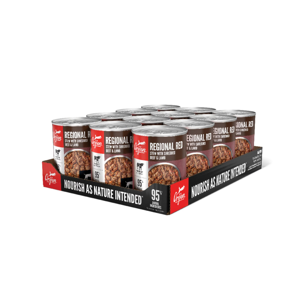 ORIJEN Real Meat Shreds Regional Red Stew beef-lamb shreds; protein-rich for active dogs.