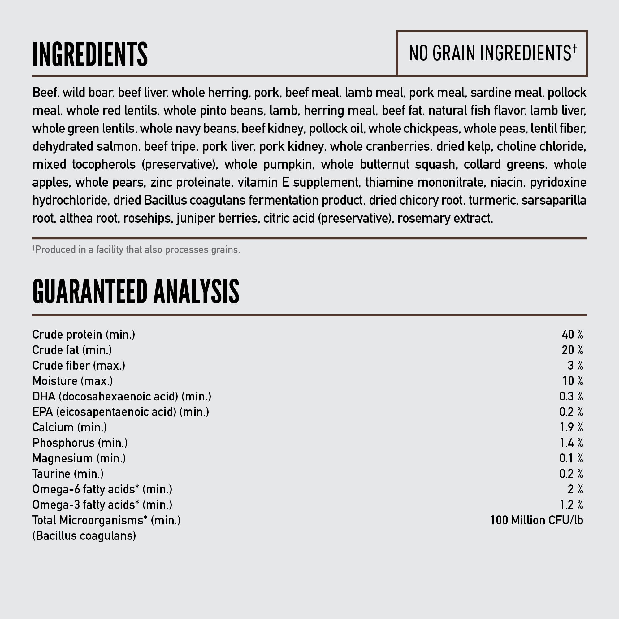 ORIJEN Regional Red top five ingredients include beef, pork, and fish.