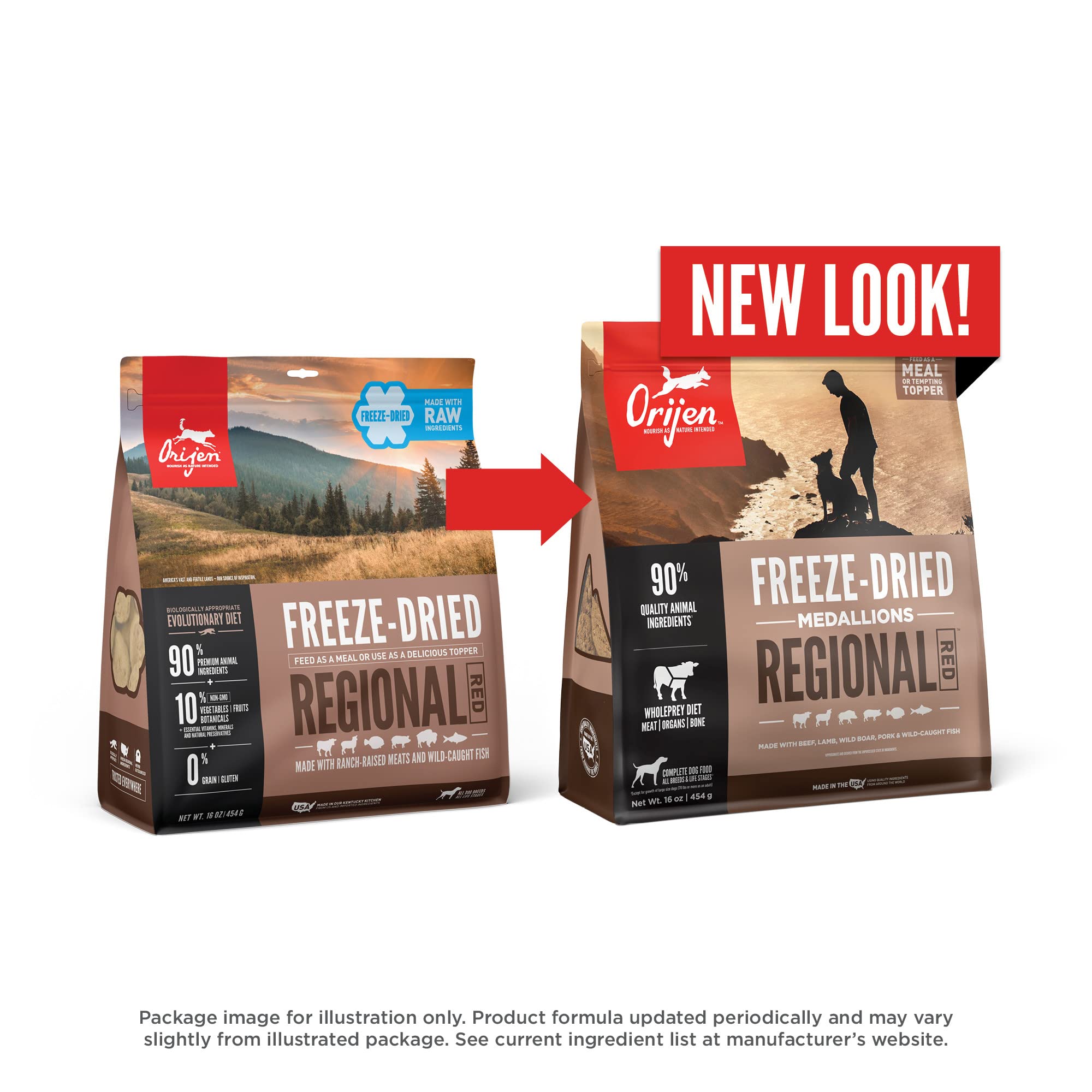 ORIJEN Regional Red uses fresh refrigerated and frozen raw ingredients for nutrition.