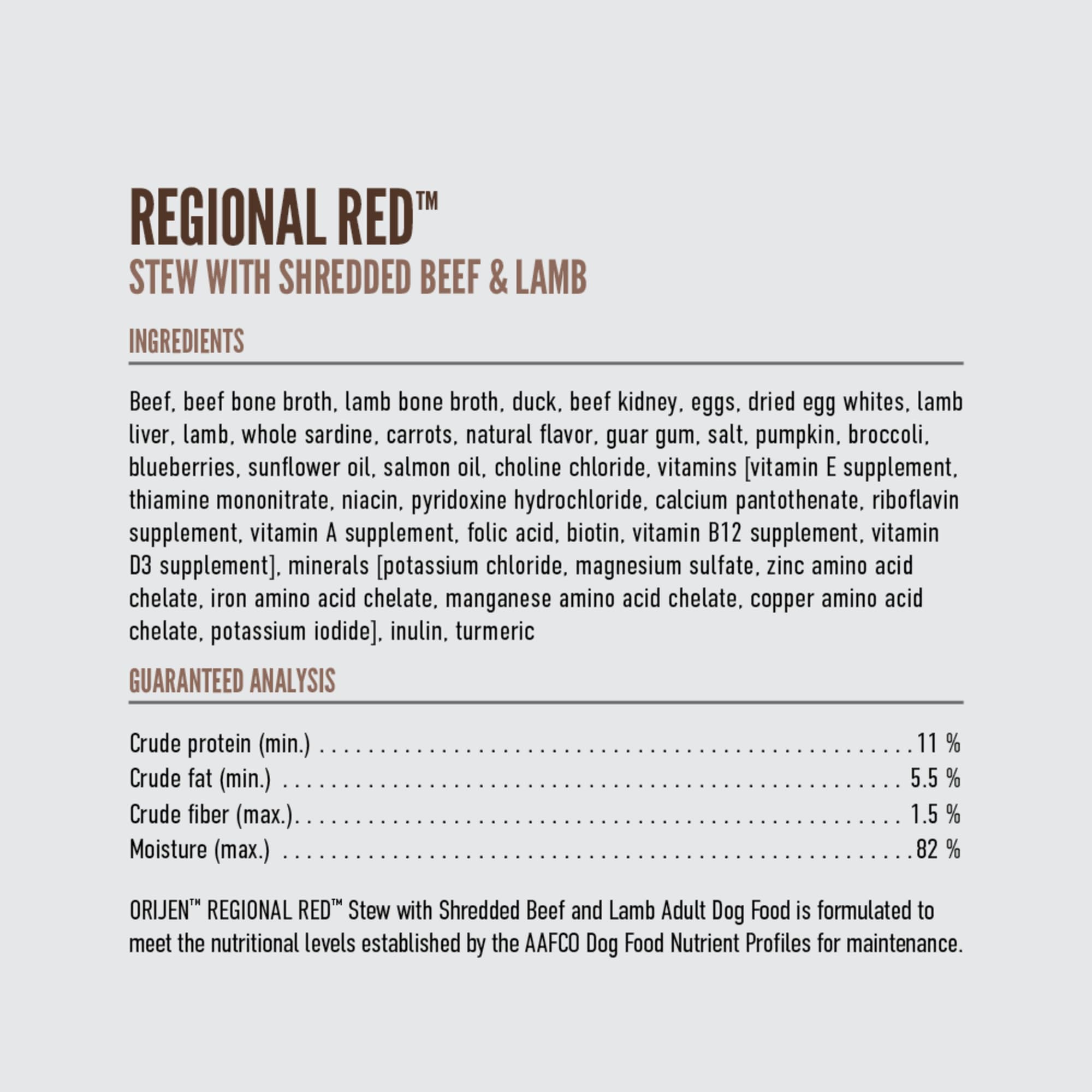 ORIJEN Real Meat Shreds labeling close-up premium animal ingredients.