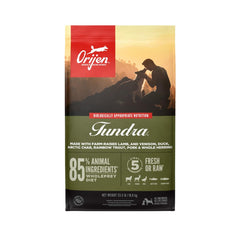 ORIJEN TUNDRA 23.5lb bag—grain-free, protein-rich dry dog food for active dogs.