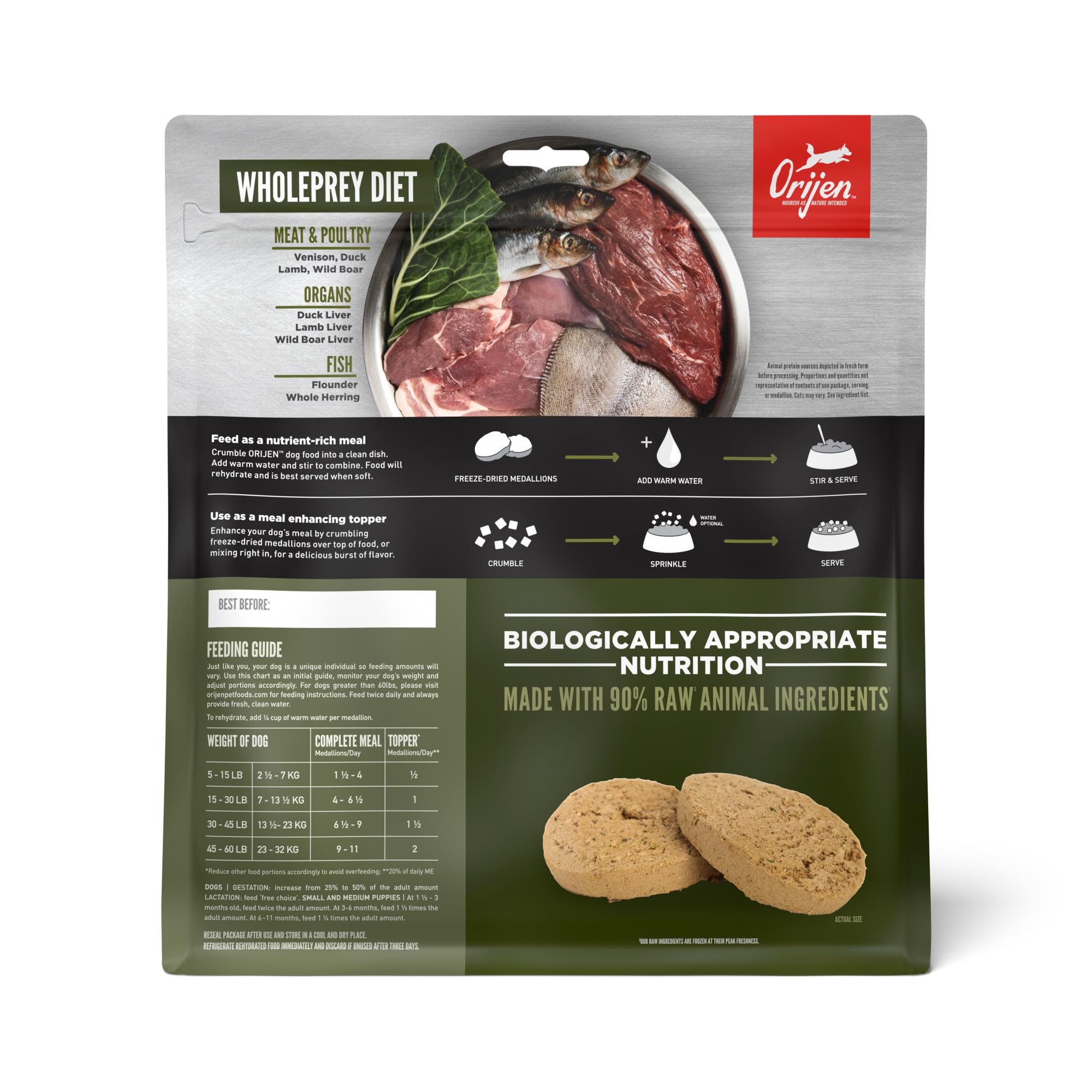 ORIJEN TUNDRA medallions close-up reveals meat-rich texture supporting flavor and nutrition.