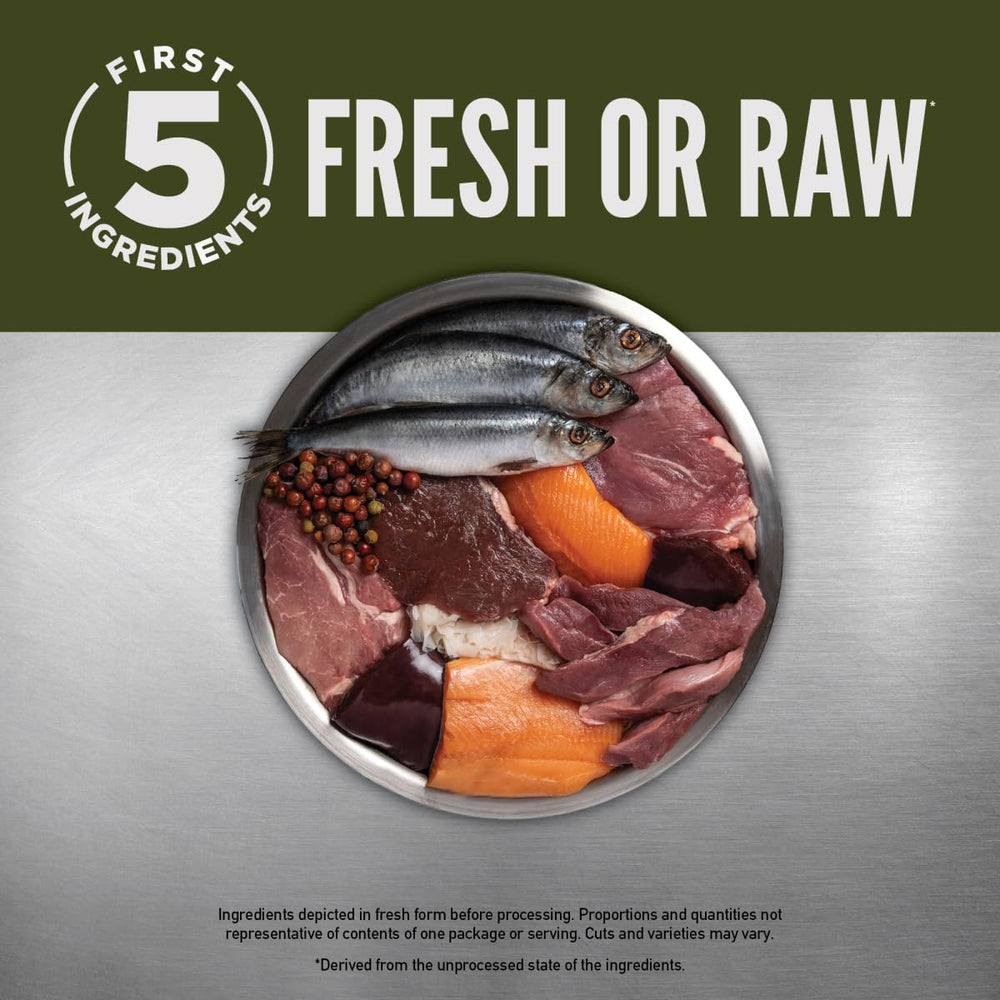 ORIJEN TUNDRA WholePrey ingredients in bowl offer organs and bones for balanced nutrition.