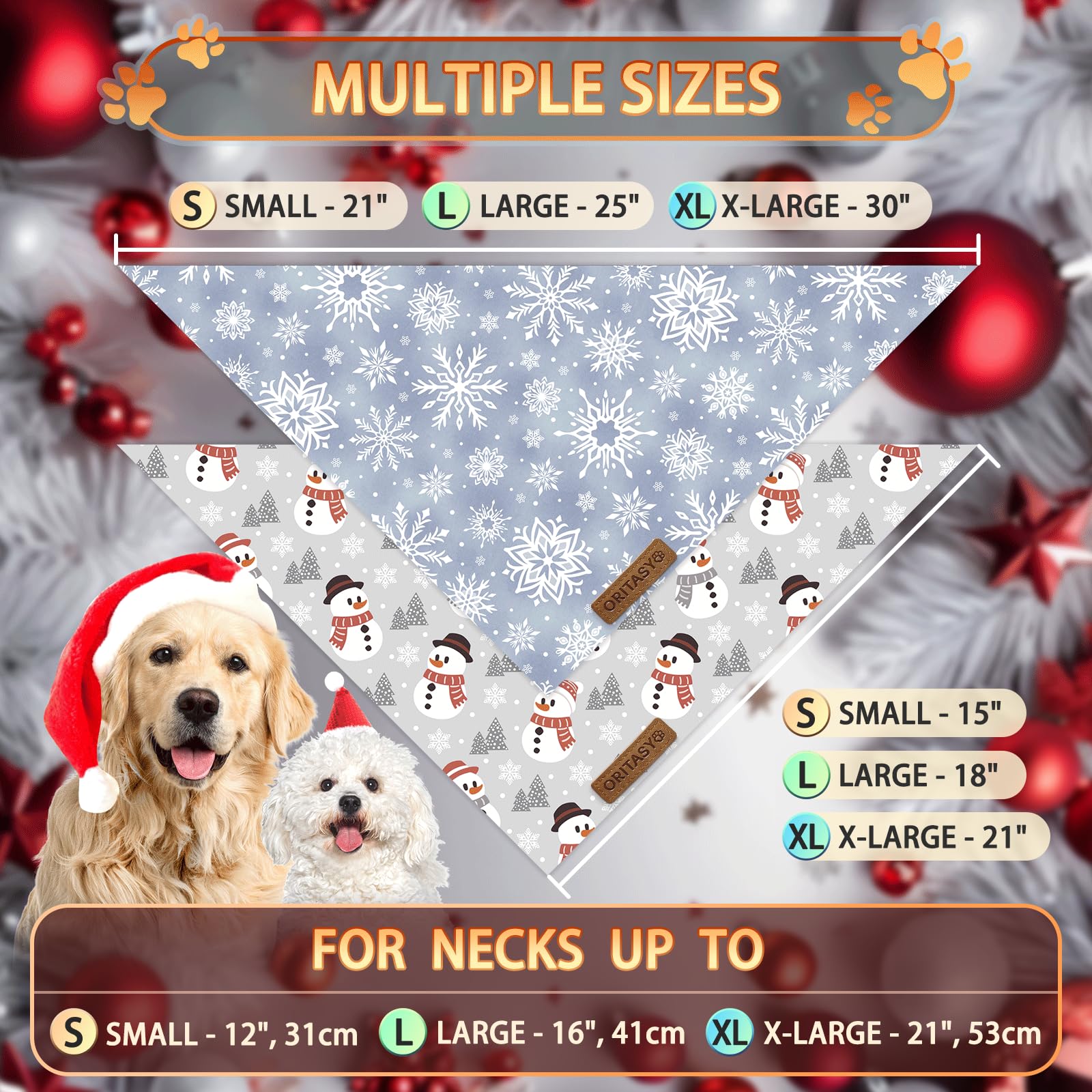 ORITASY Christmas Snowman Bandana XL back view shows reversible design for two looks.