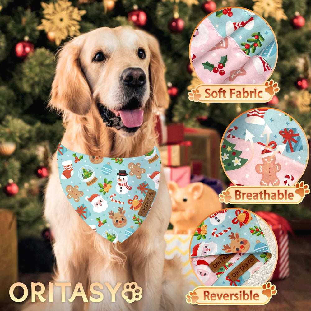 ORITASY pink Christmas dog bandana snowman pattern adds holiday charm.