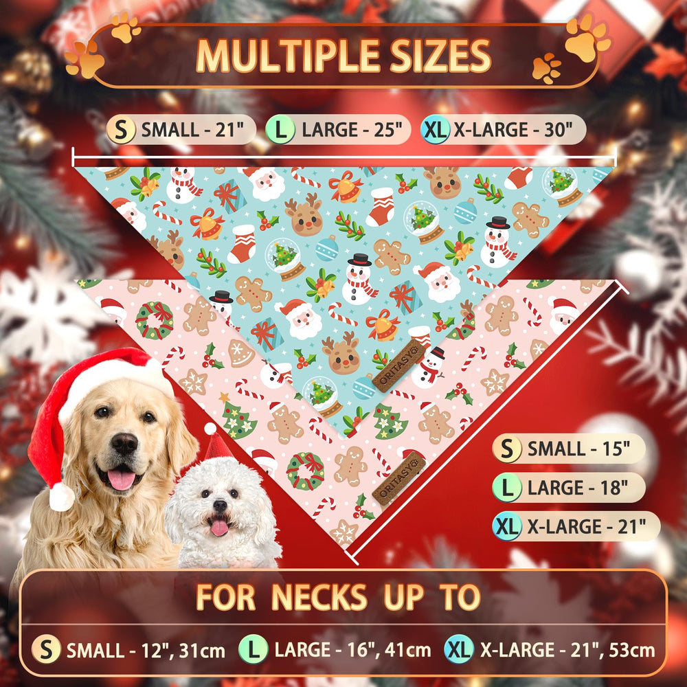 ORITASY pink Christmas dog bandana triangle back view with reversible styling.