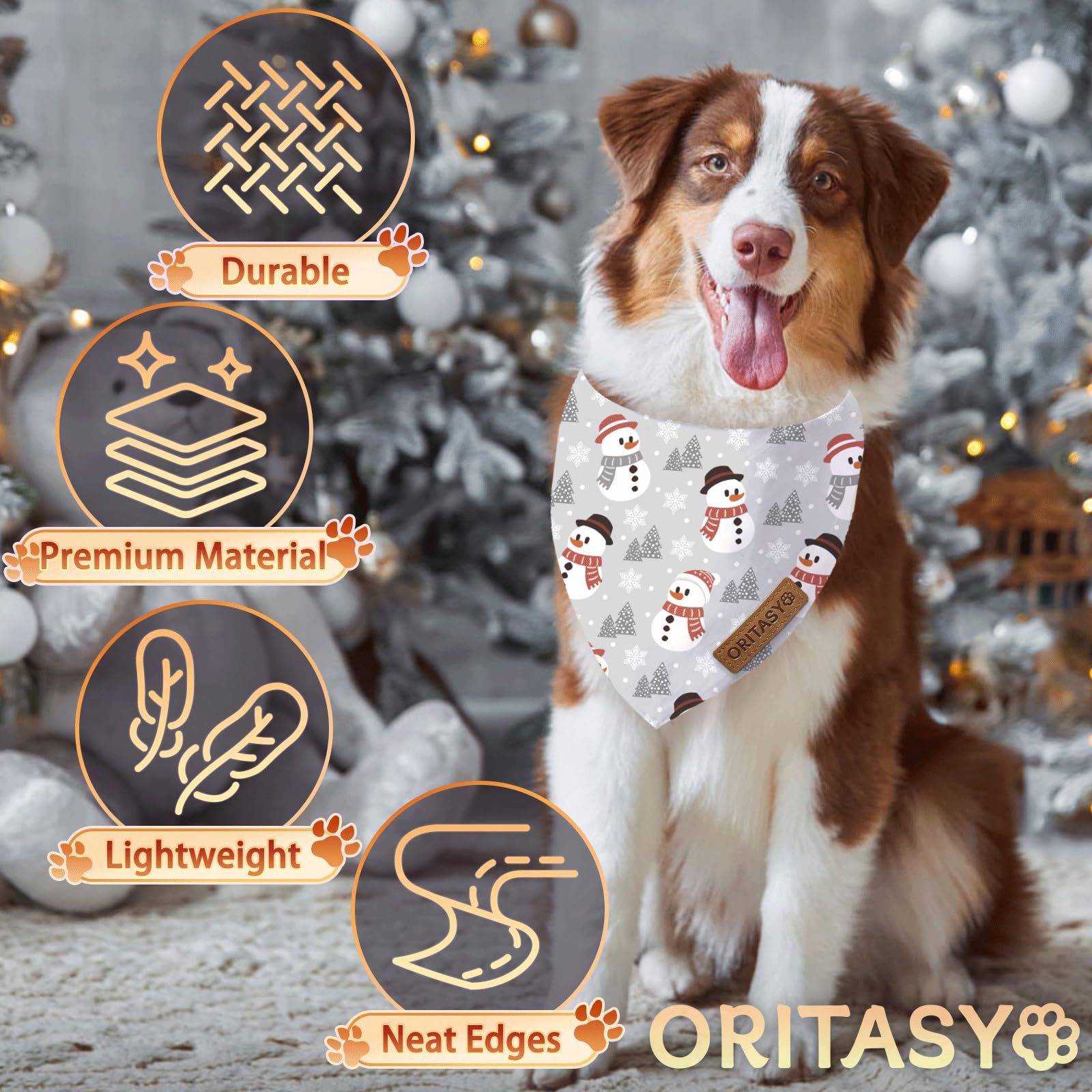 ORITASY Premium fabric dog bandana XL for soft comfort during walks and holidays.