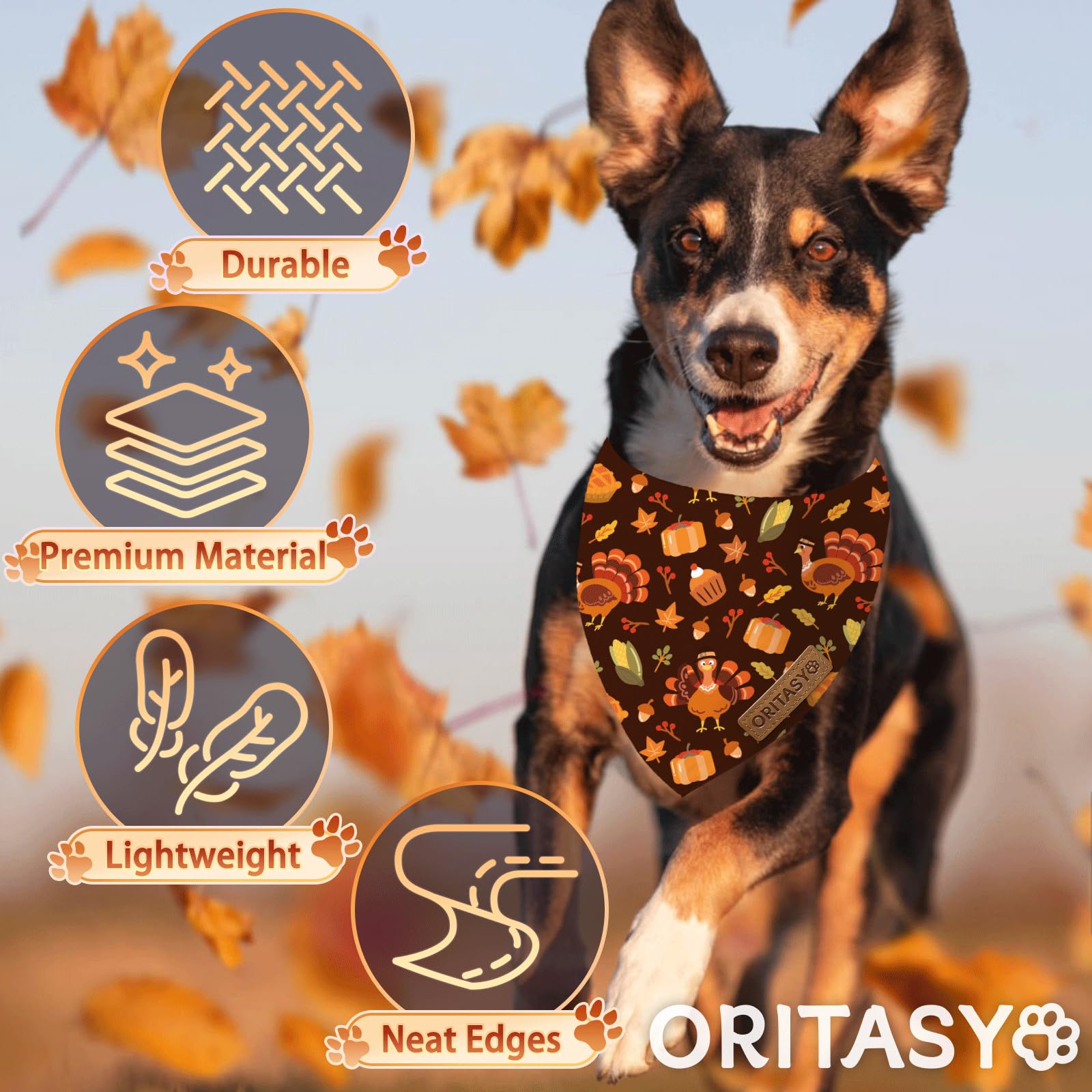 Oritasy small-dog bandana neck-fit guide helps ensure comfortable everyday wear.