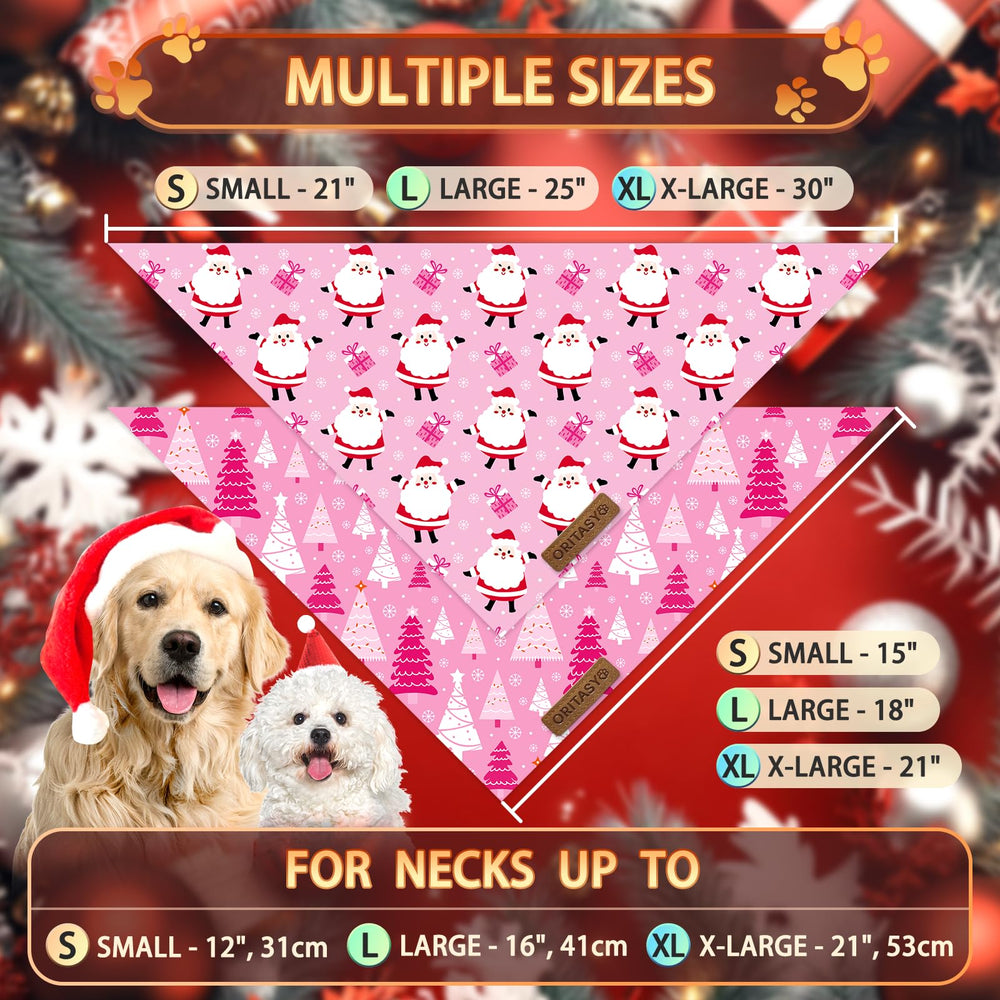 Close-up of ORITASY snowman bandana pink triangle showing dual-sided prints for easy styling.