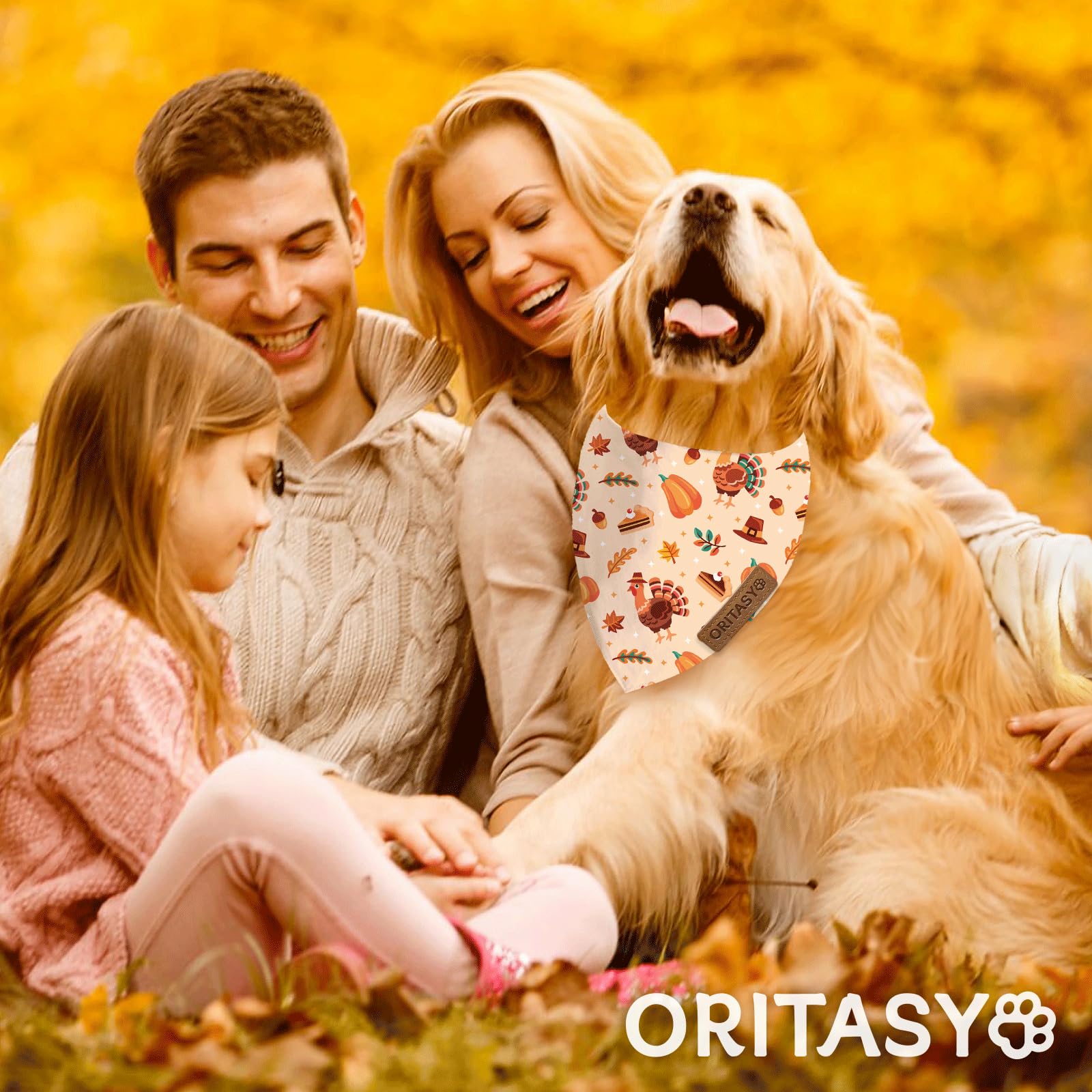 ORITASY holiday bandana care shot illustrating up to 10 washes without fading.
