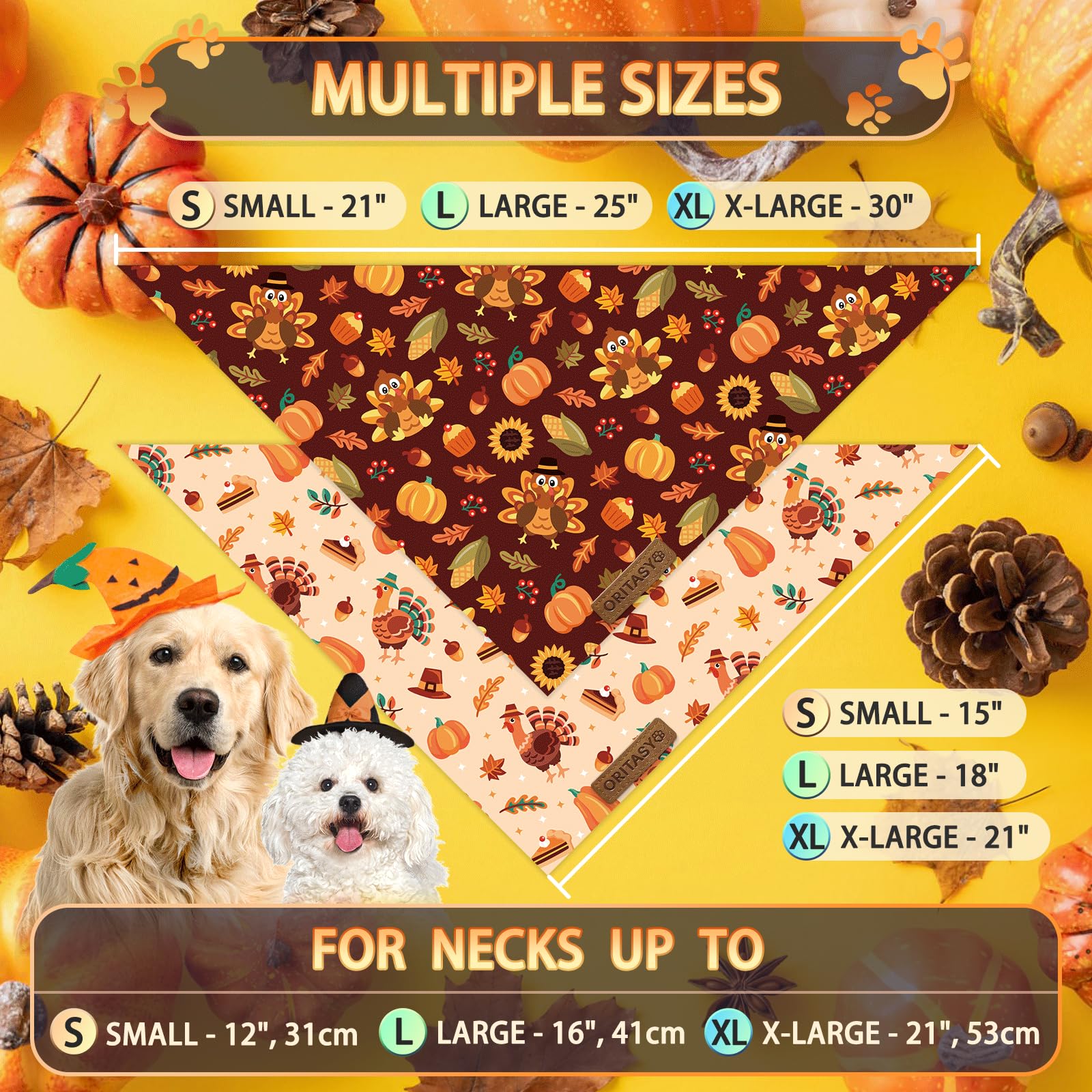 ORITASY dog-wearing-bandana side-by-side view highlighting reversible design for playful pet look.