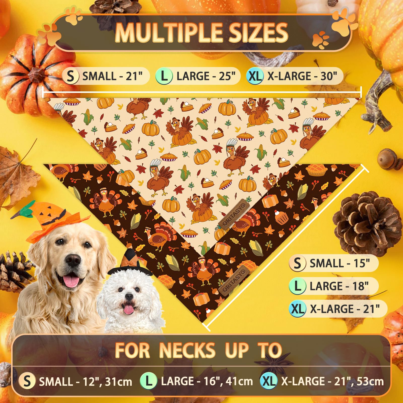 Oritasy triangle bandana double-sided pattern for eye-catching Thanksgiving photos.