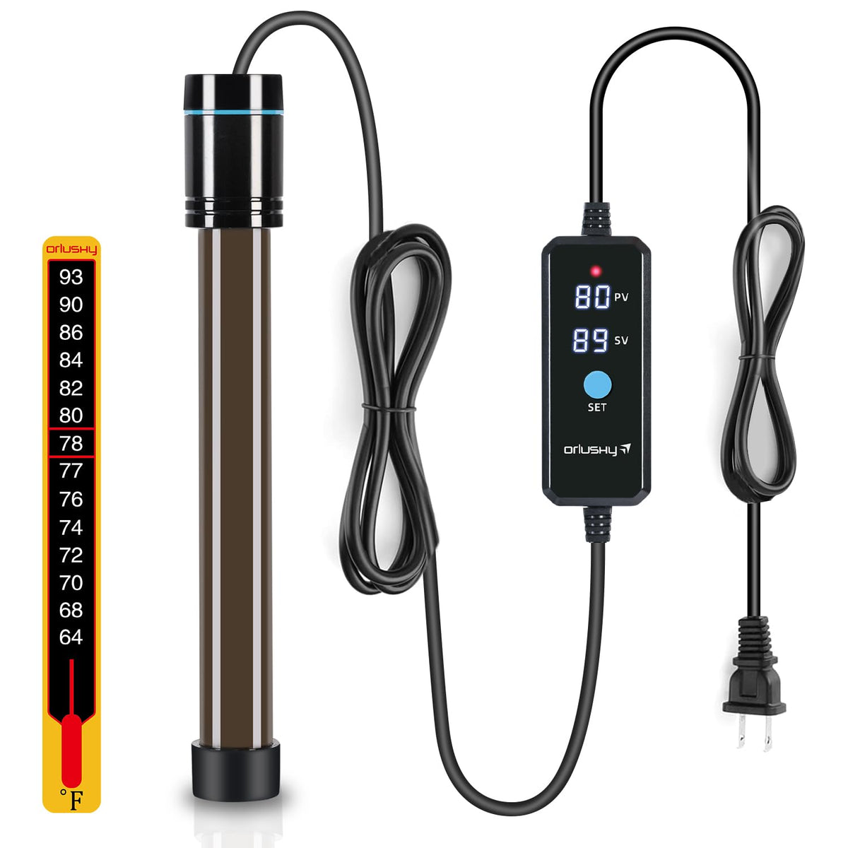 Orlushy 200W heater external controller display for precise tank temperature.