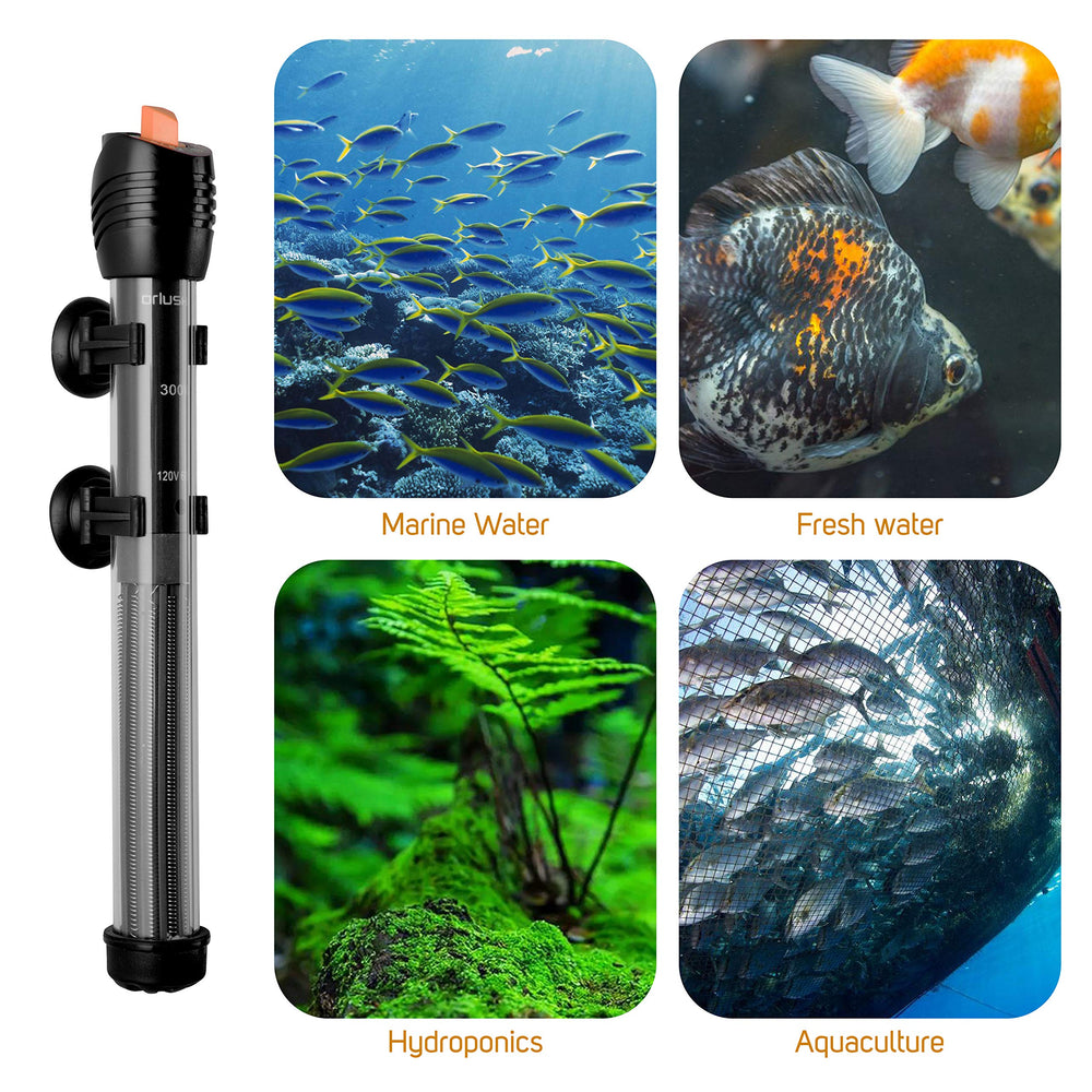 Orlushy free thermometer accompanies the heater for monitoring tank temperature.