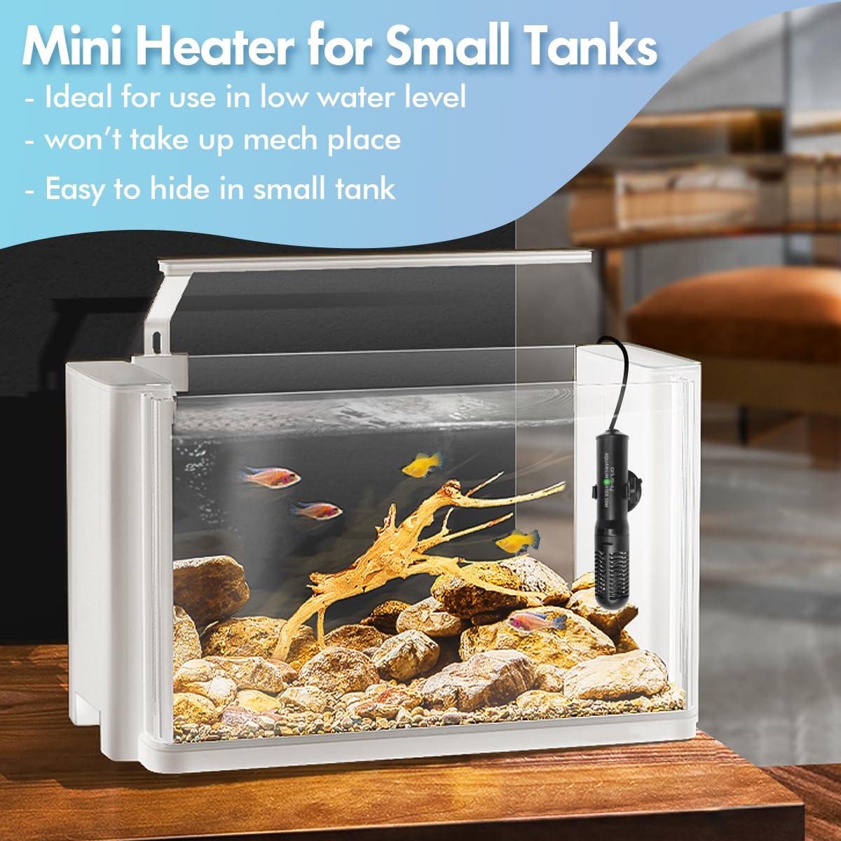 Orlushy compact 4.7-inch heater fits small tanks without clutter