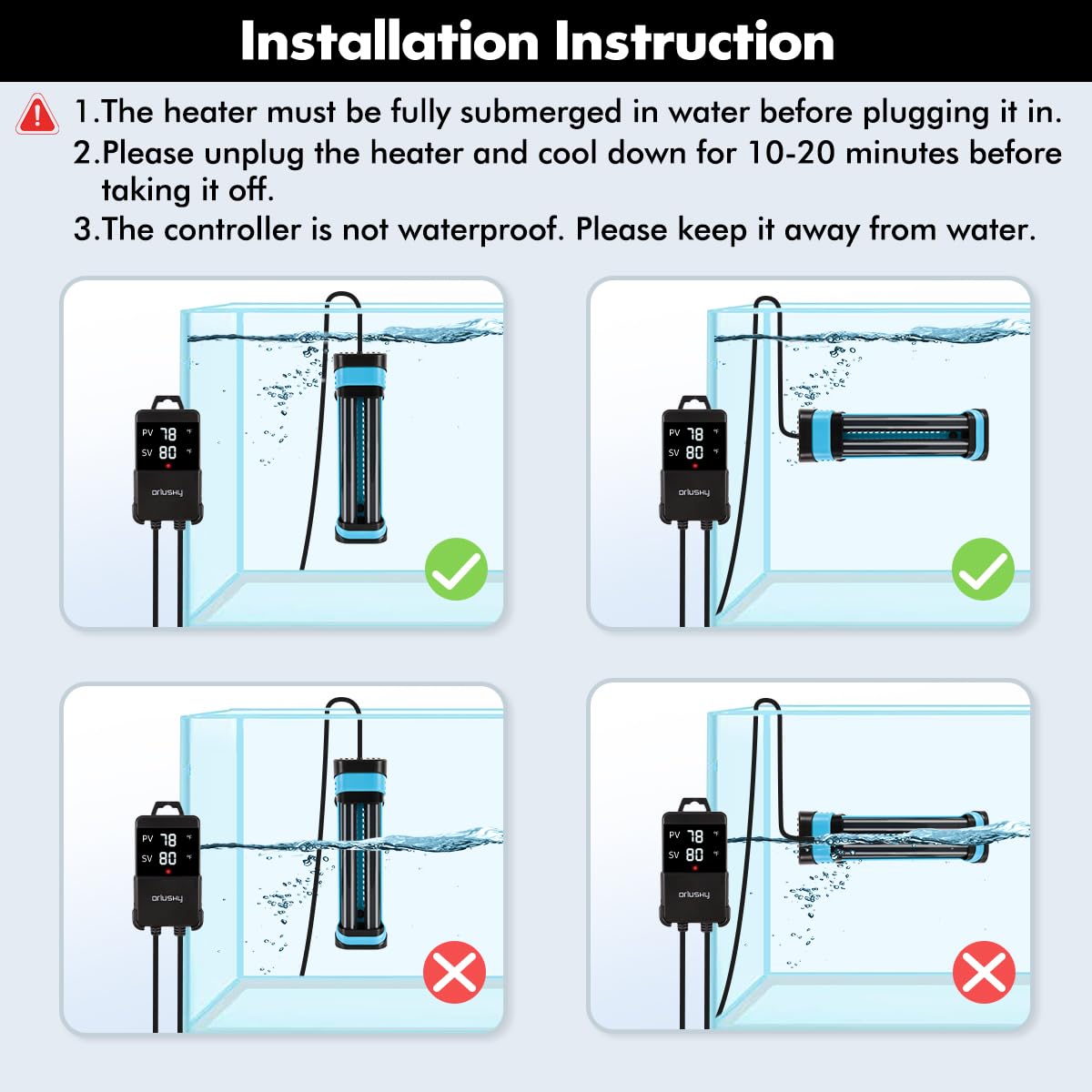 Orlushy free thermometer included with heater for accurate calibration