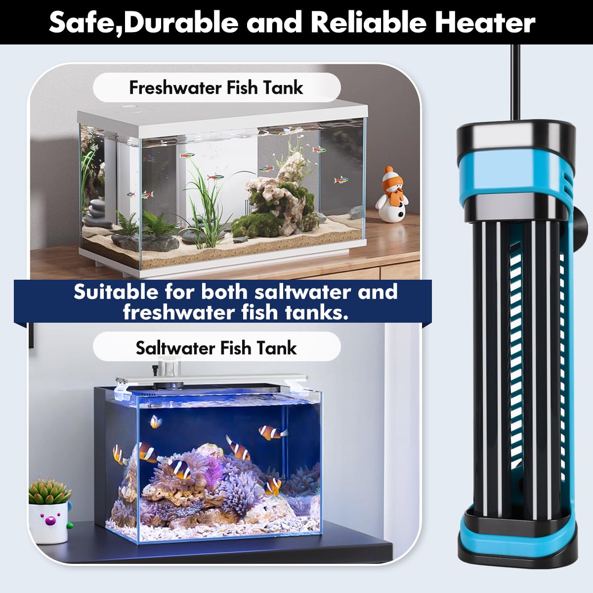 Orlushy quartz-glass aquarium heater safety and durability for freshwater and saltwater