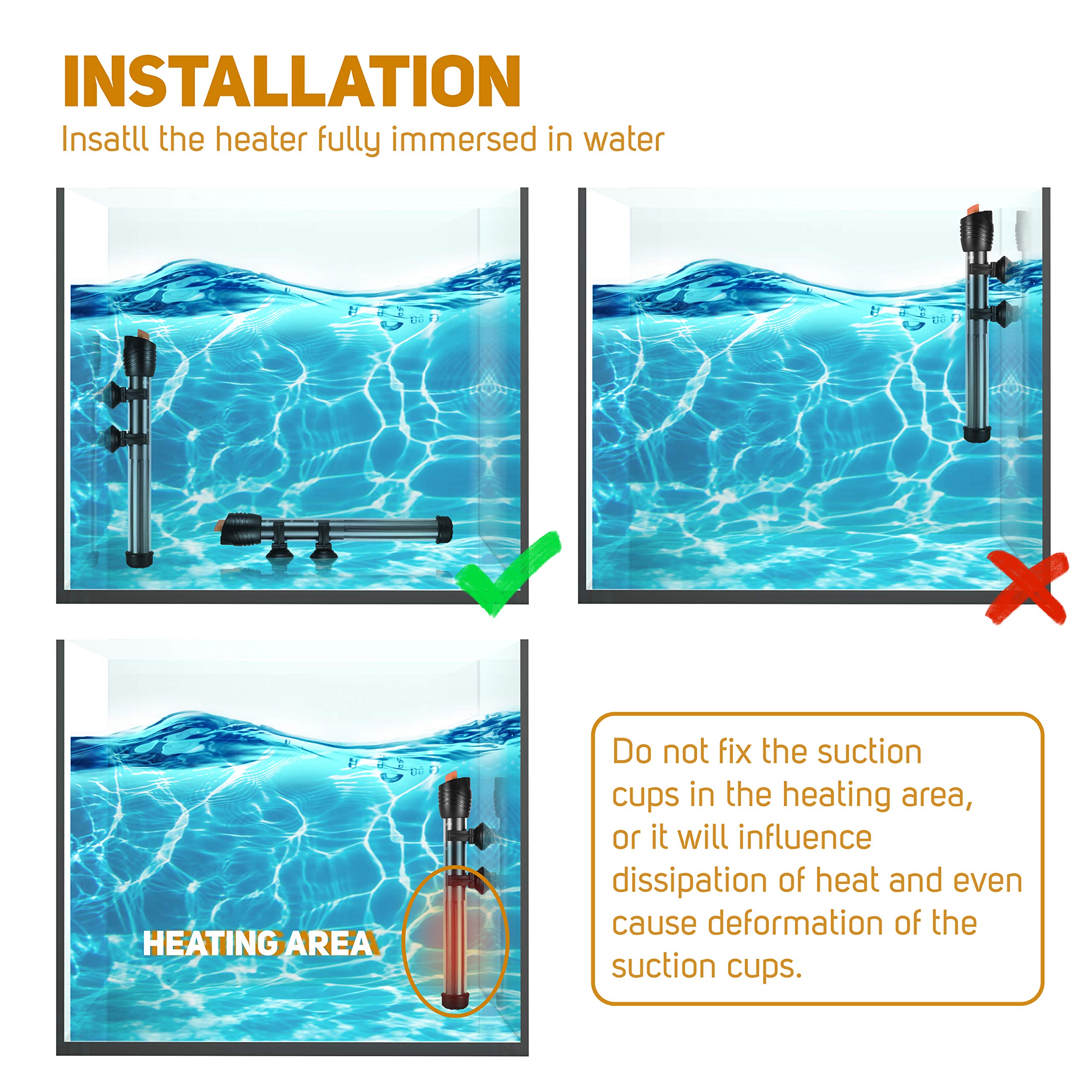 Orlushy submersible heater quartz glass construction for safe operation