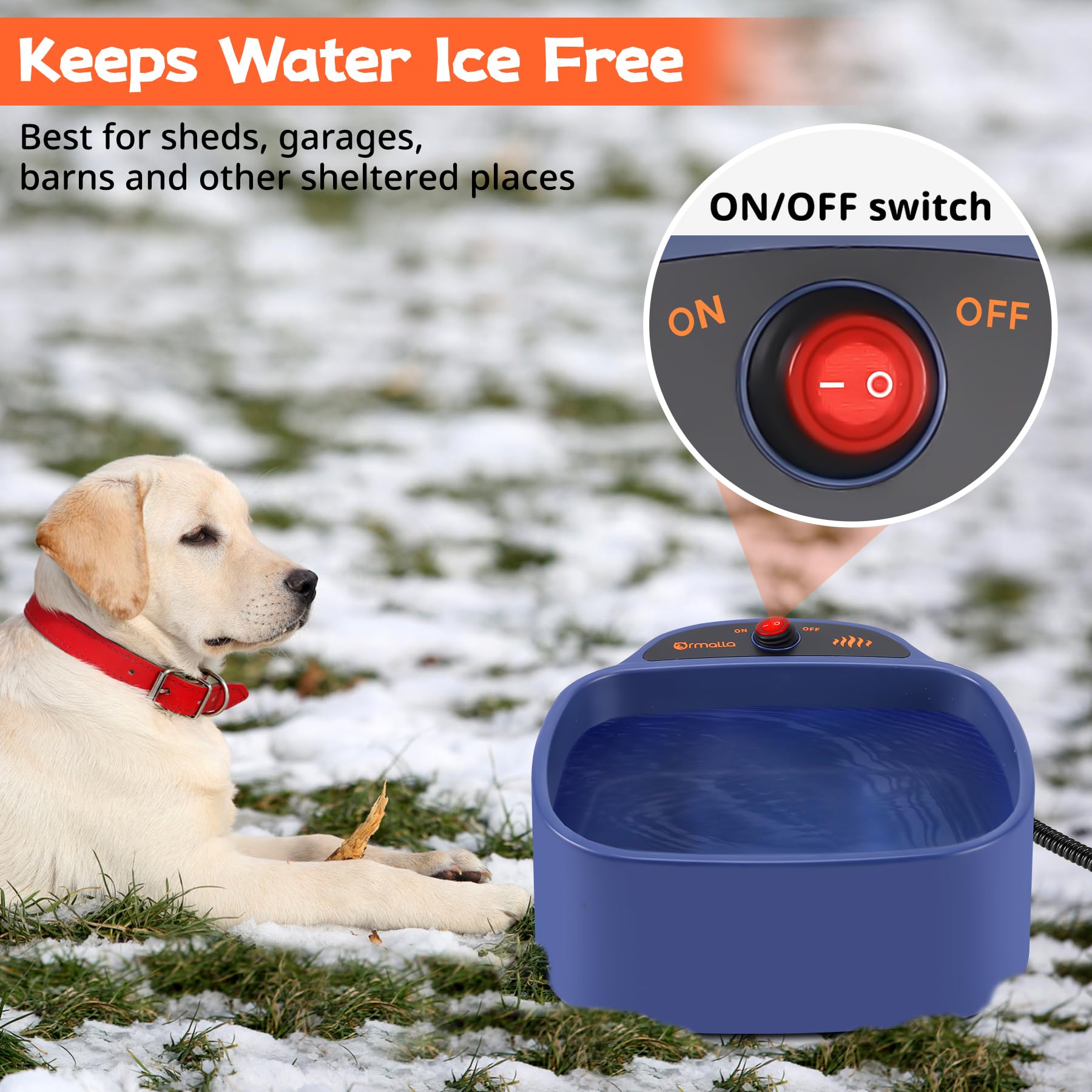 Ormalla heated bowl features chew-resistant cord for outdoor durability